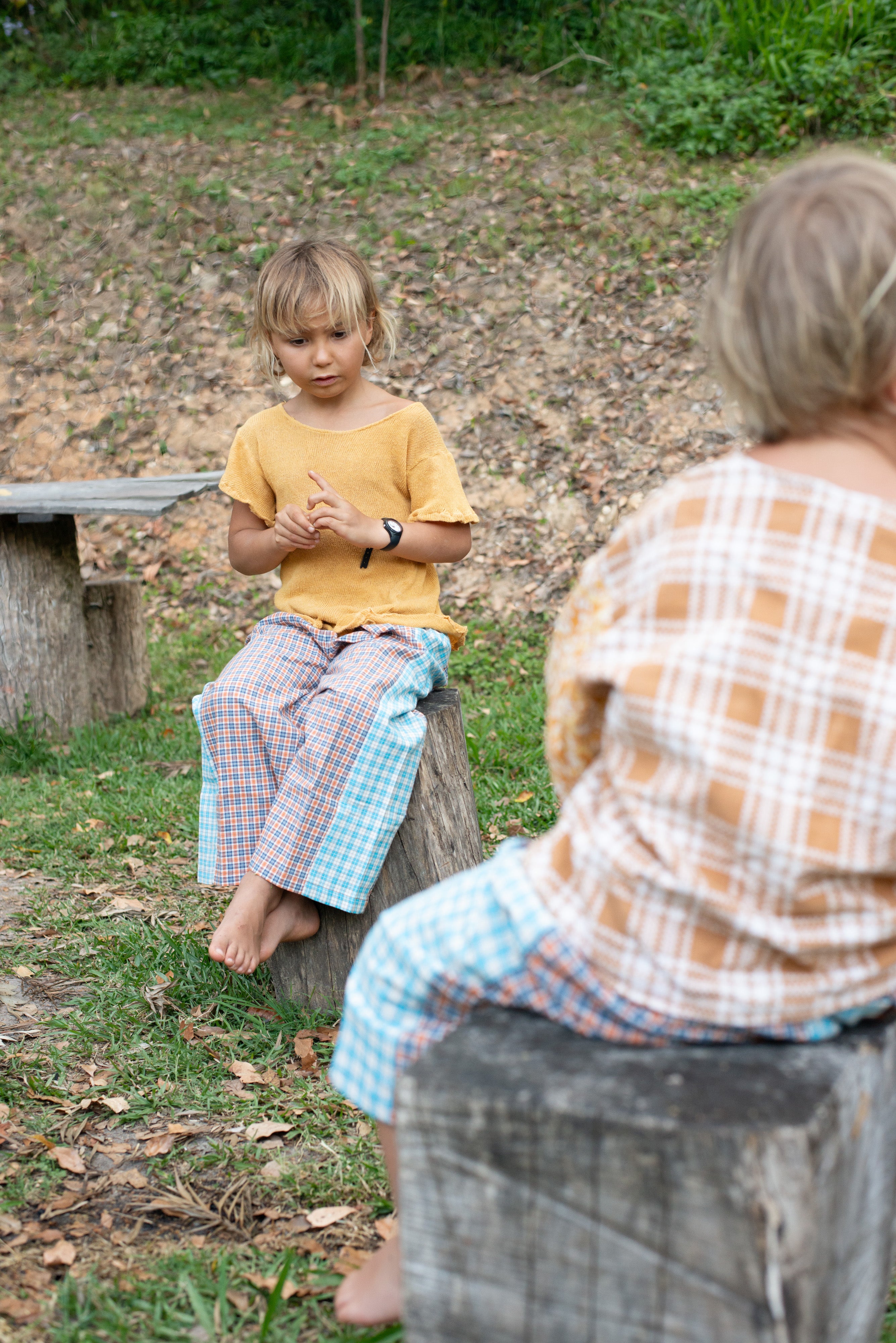 Kids Linen Patchwork Pants Plaid - Atmosea