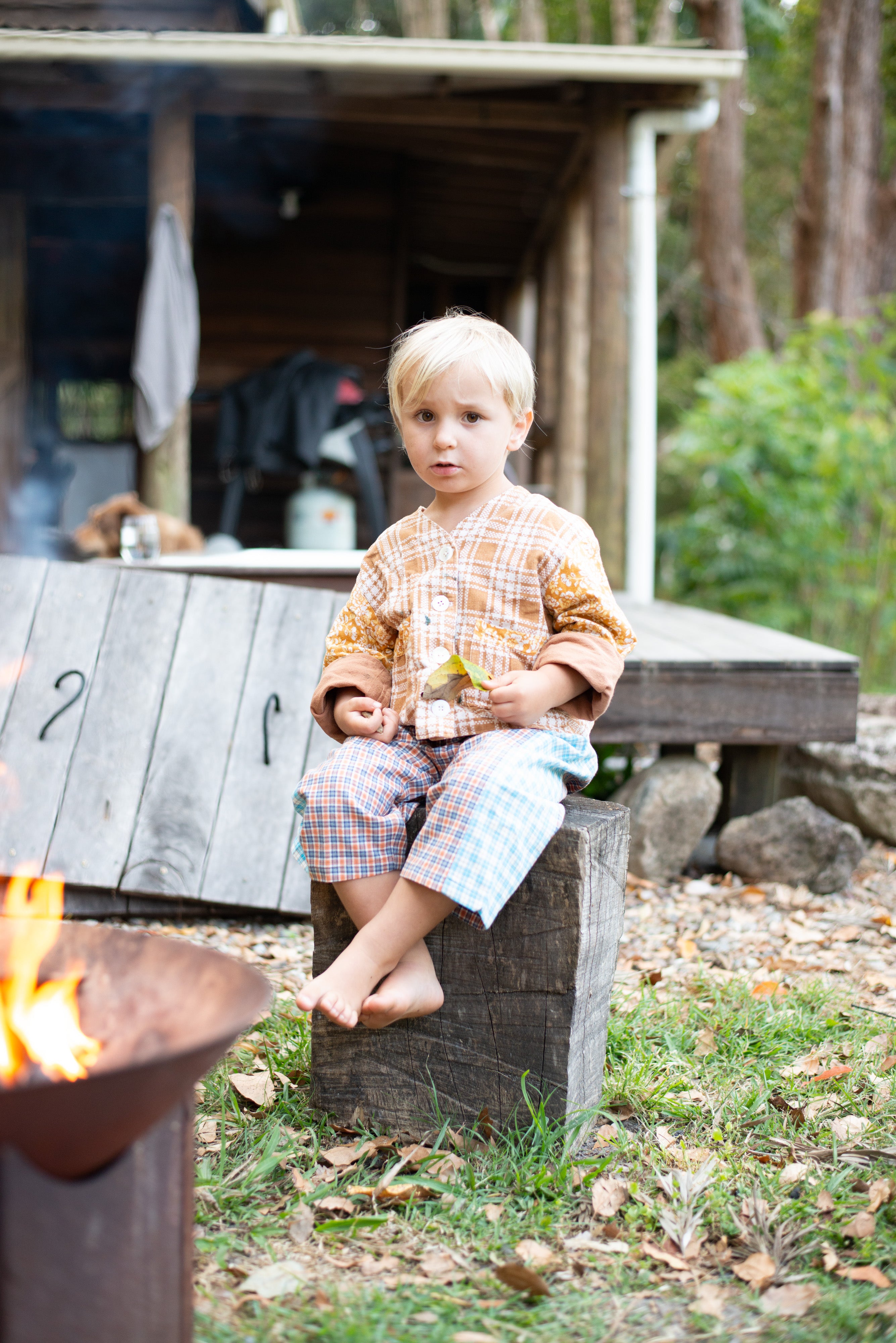 Kids Linen Patchwork Pants Plaid - Atmosea