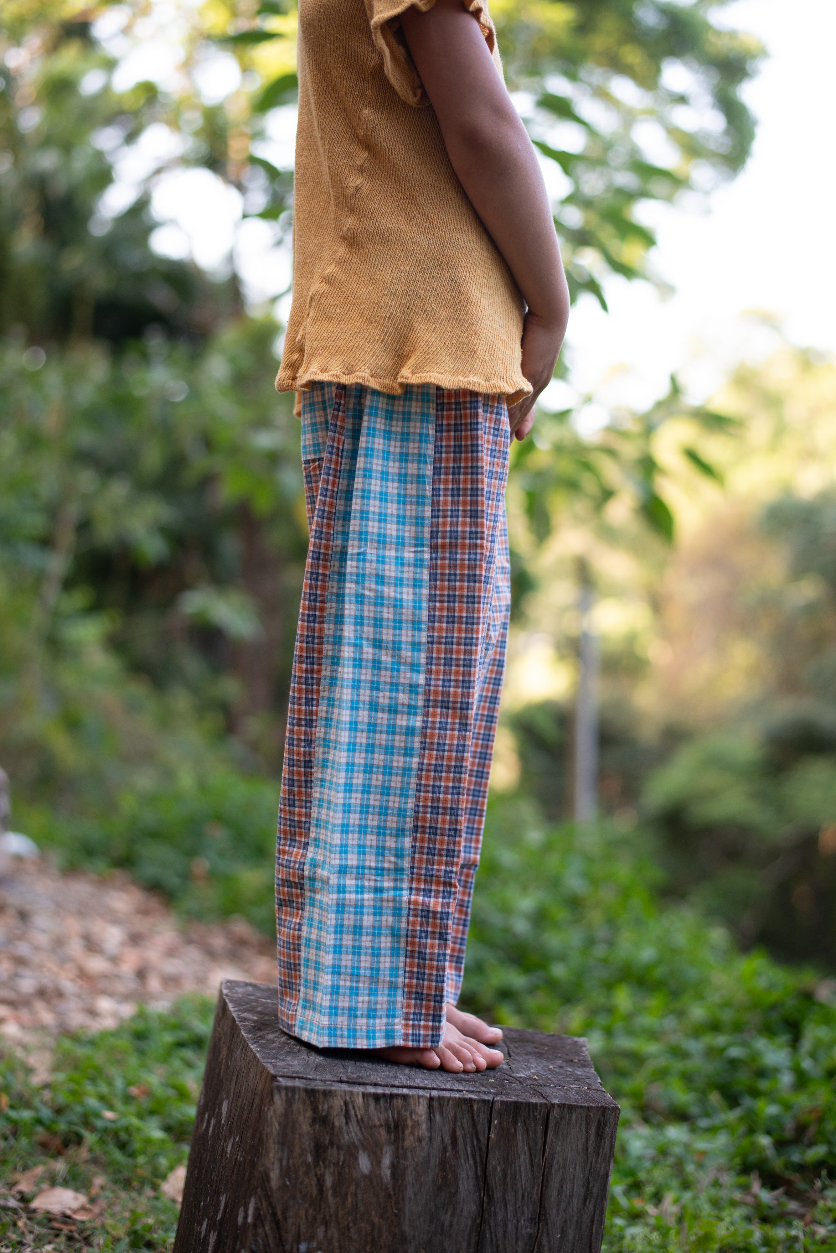 Kids Linen Patchwork Pants Plaid - Atmosea