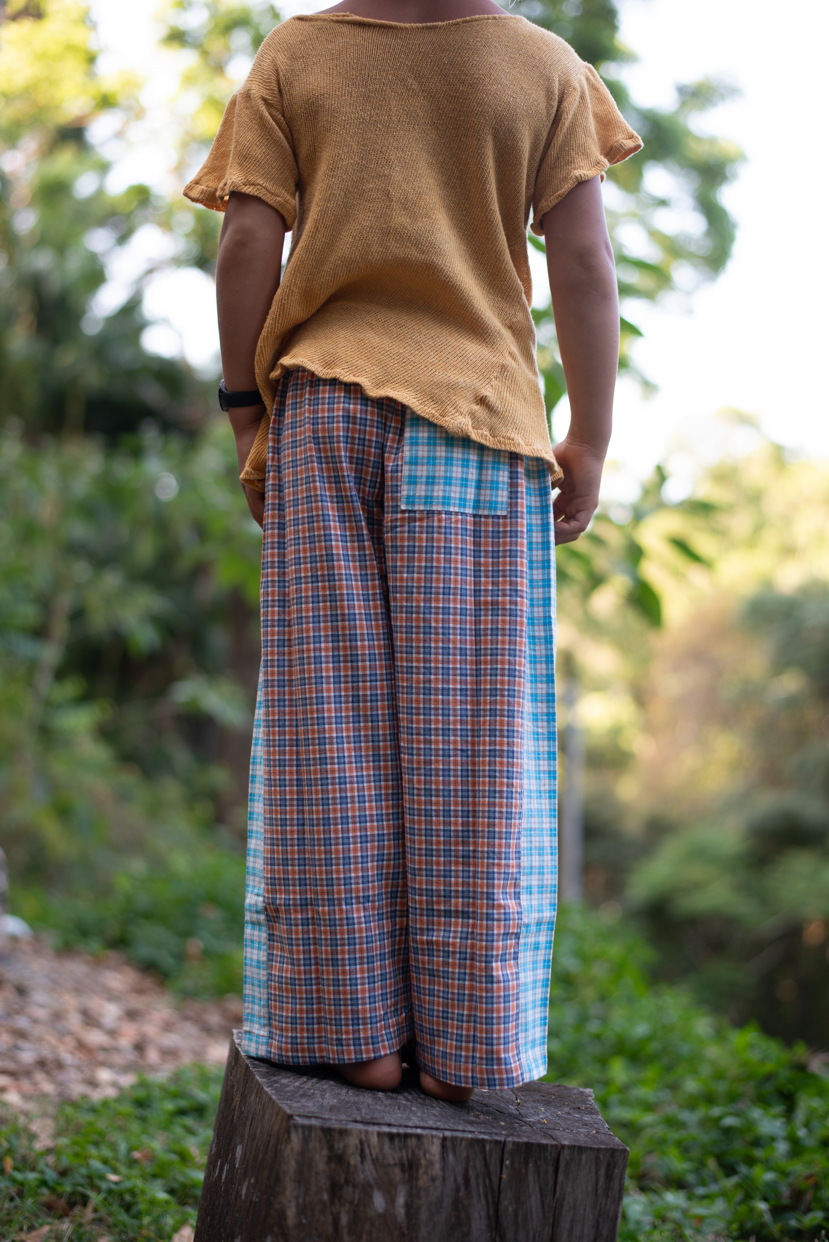 Kids Linen Patchwork Pants Plaid - Atmosea