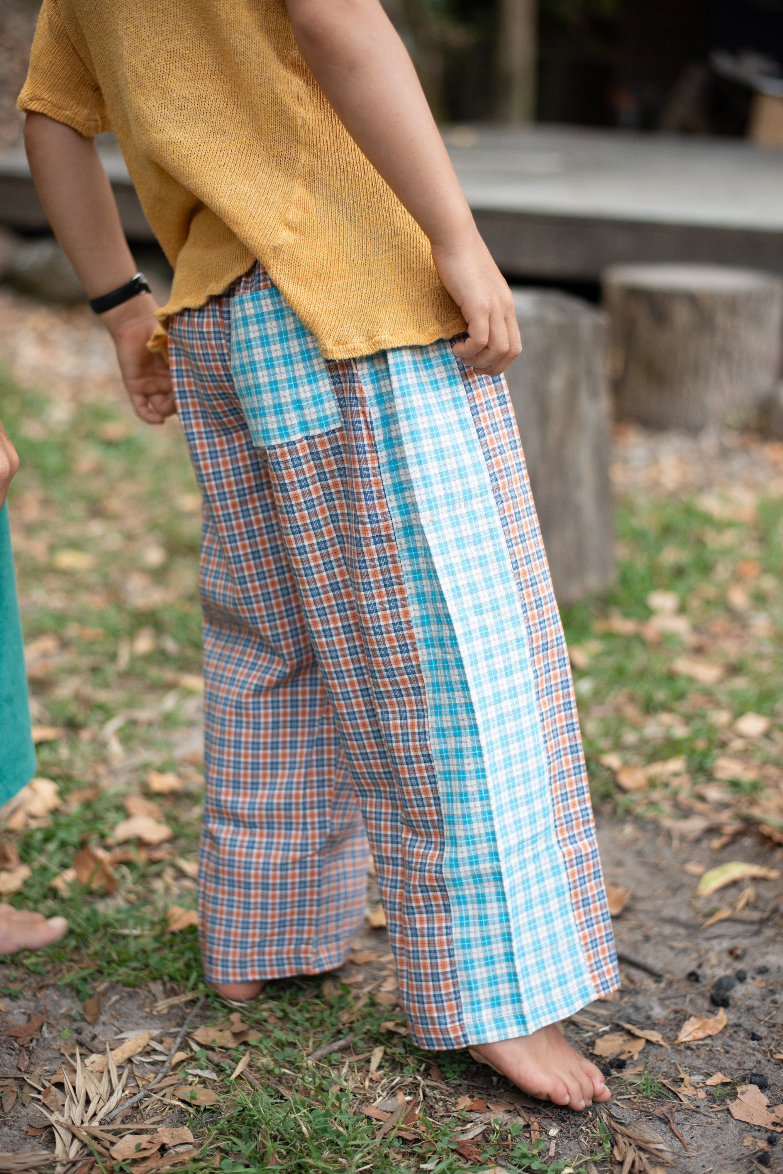Kids Linen Patchwork Pants Plaid - Atmosea