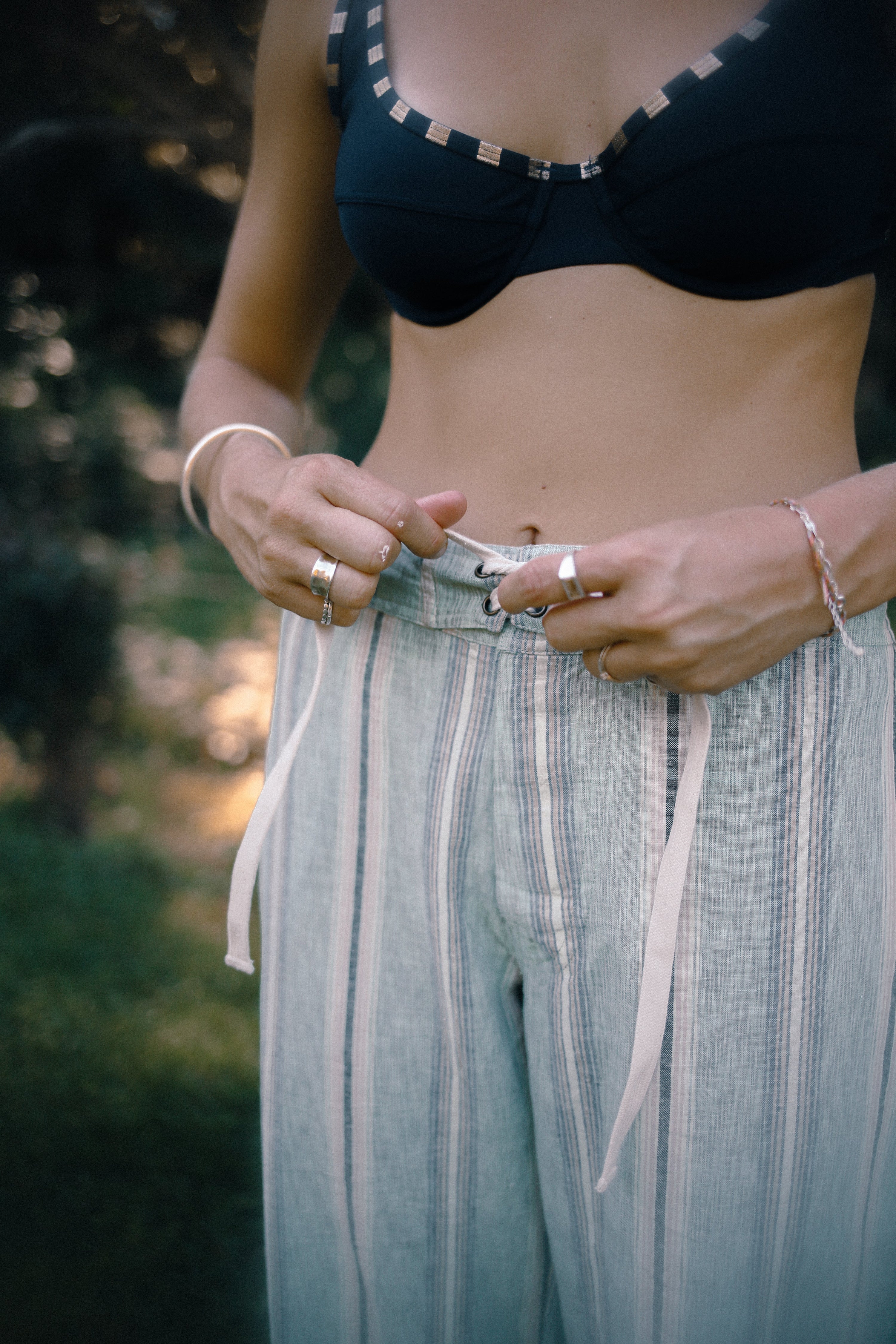 Lace Up Pant in Holiday Stripe - Atmosea