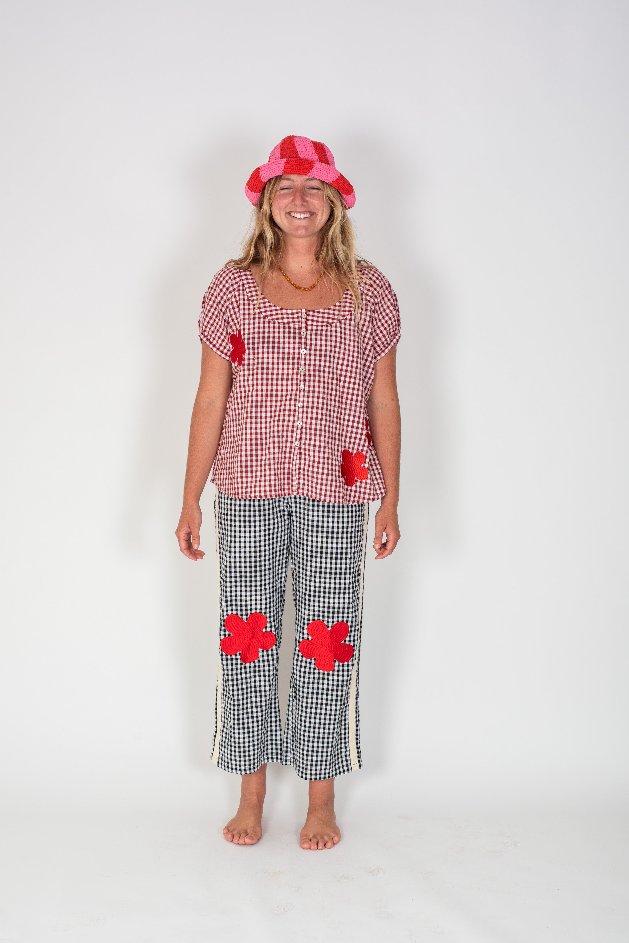 Posy Blouse Red Gingham - Atmosea