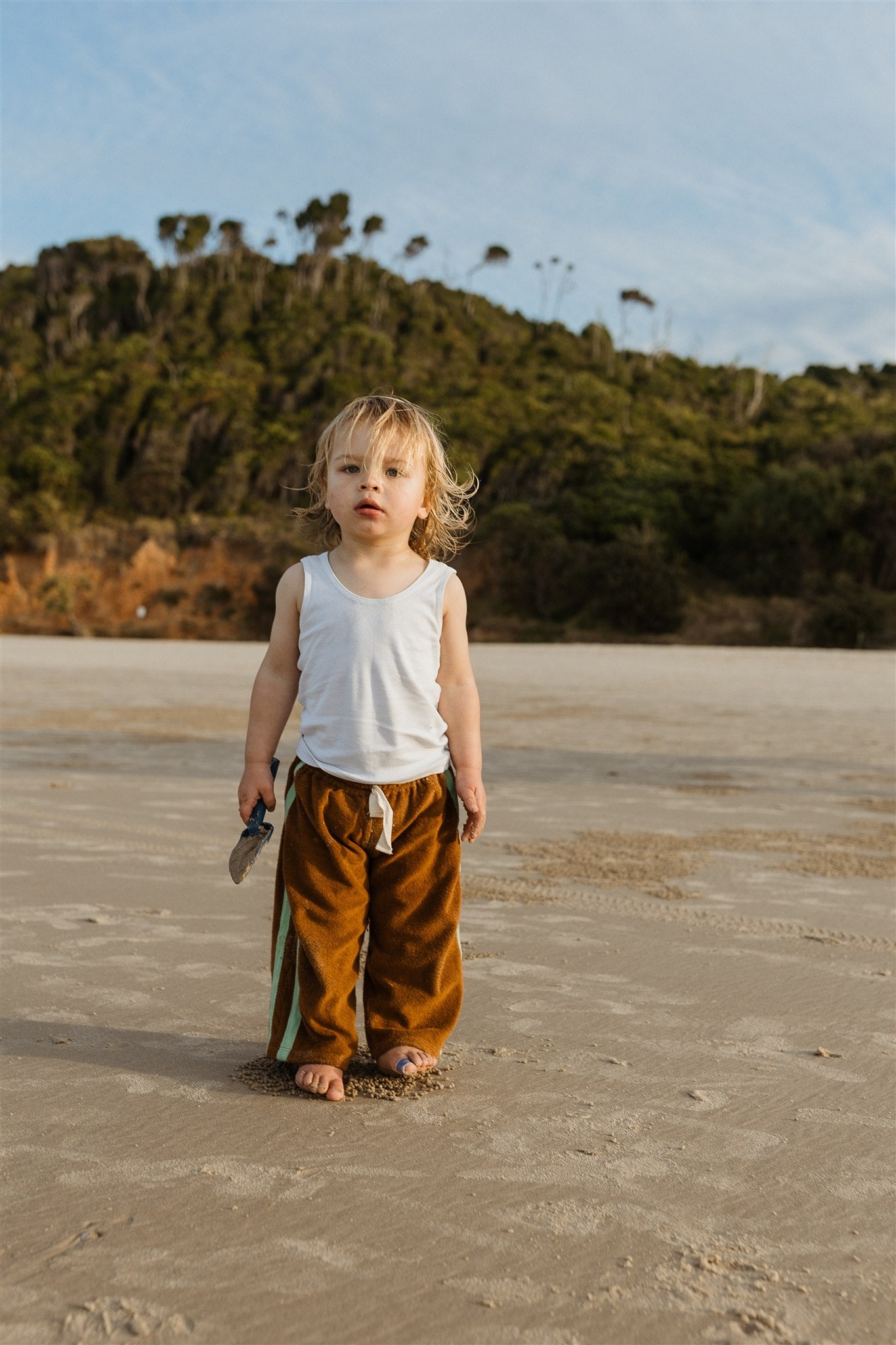 Mini Terry Pant in Brown with Mint Stripe