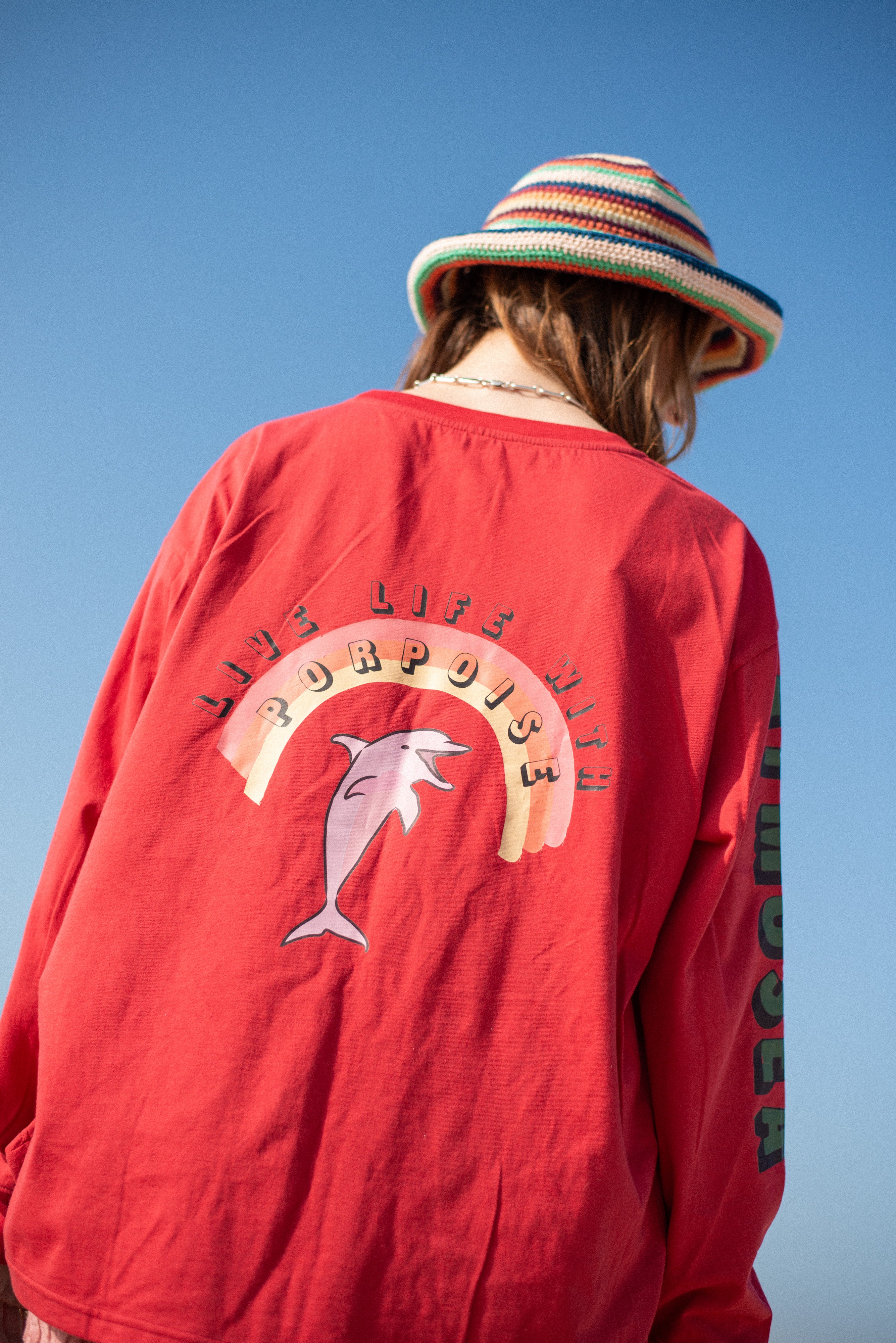 Artist Oversized Longsleeve Tee ‘Live Life With Porpoise’ By Bri O’Connell - Atmosea