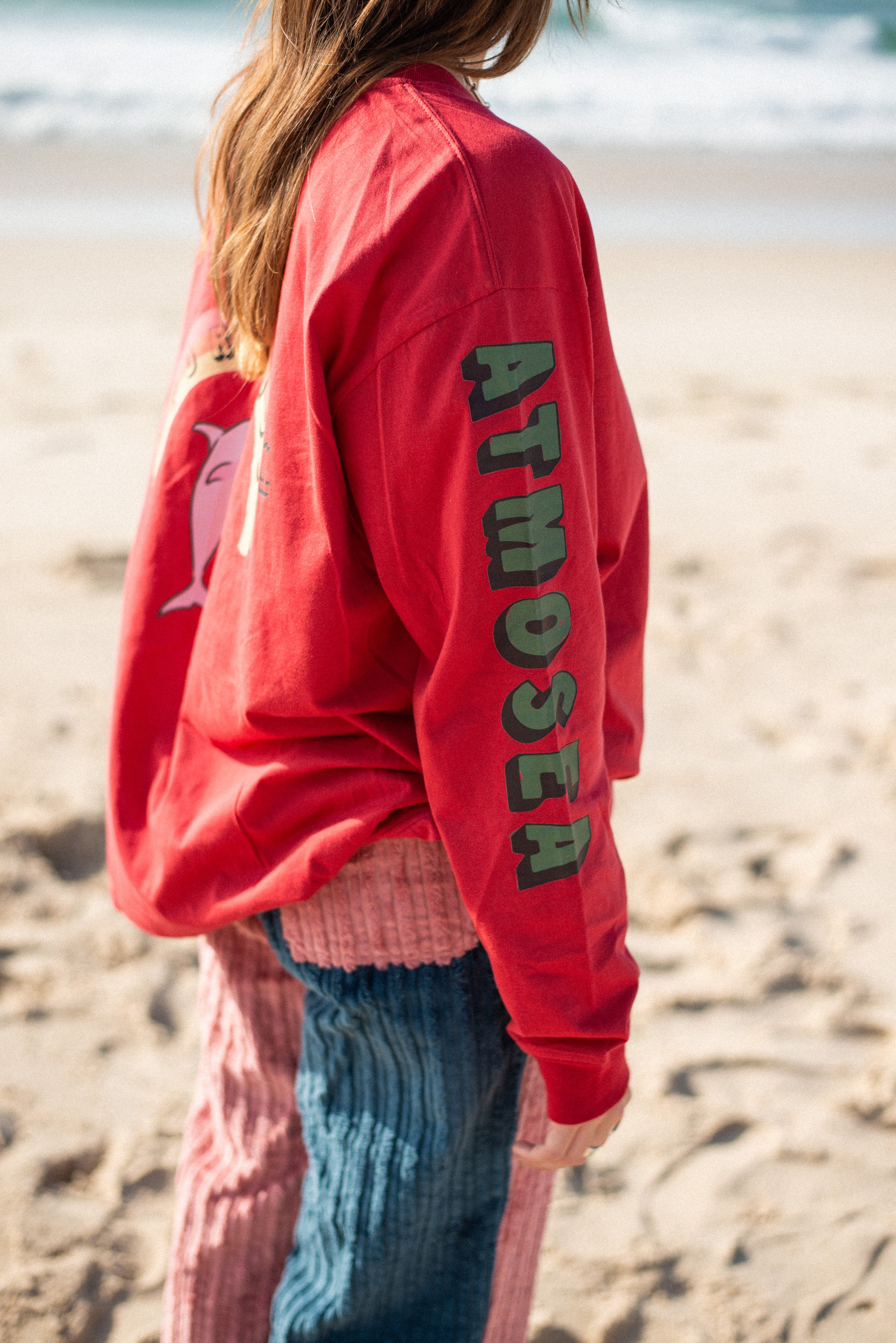 Artist Oversized Longsleeve Tee ‘Live Life With Porpoise’ By Bri O’Connell - Atmosea