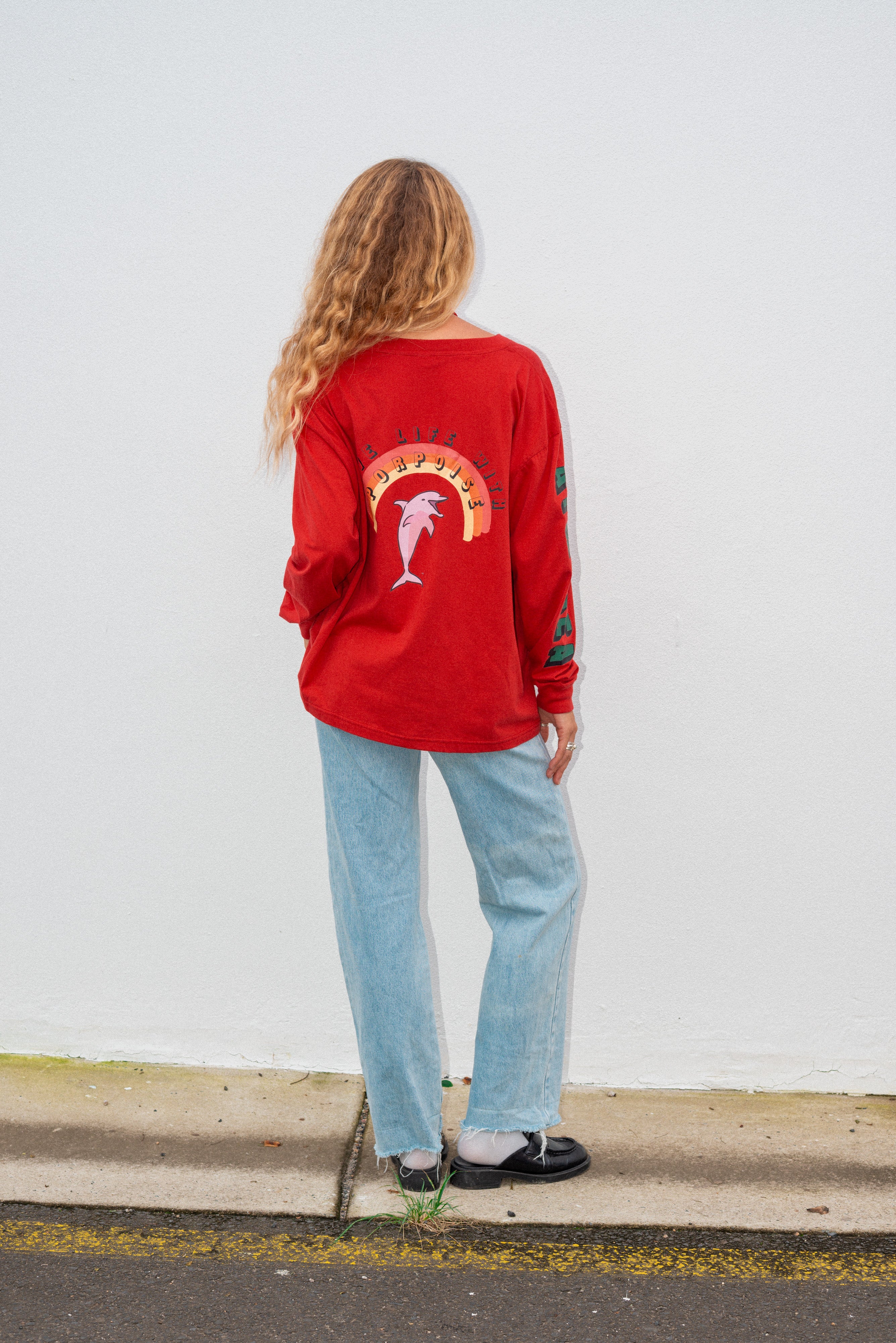Artist Oversized Longsleeve Tee ‘Live Life With Porpoise’ By Bri O’Connell - Atmosea