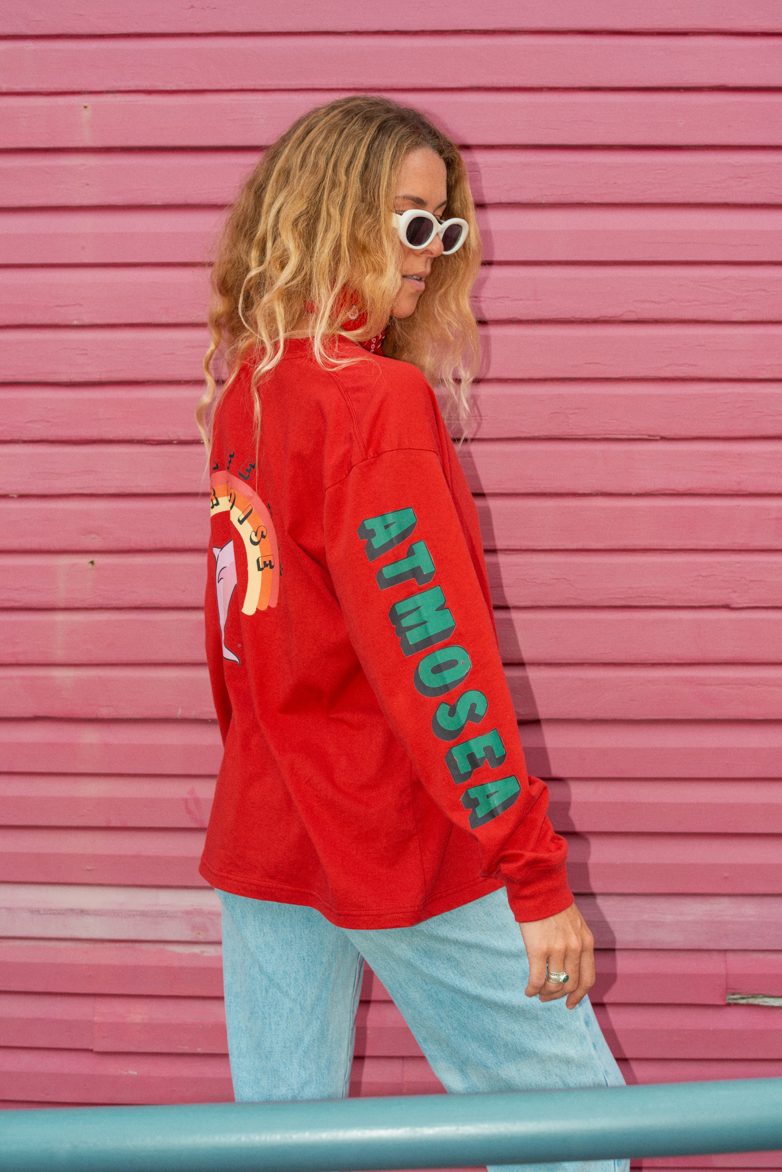 Artist Oversized Longsleeve Tee ‘Live Life With Porpoise’ By Bri O’Connell - Atmosea