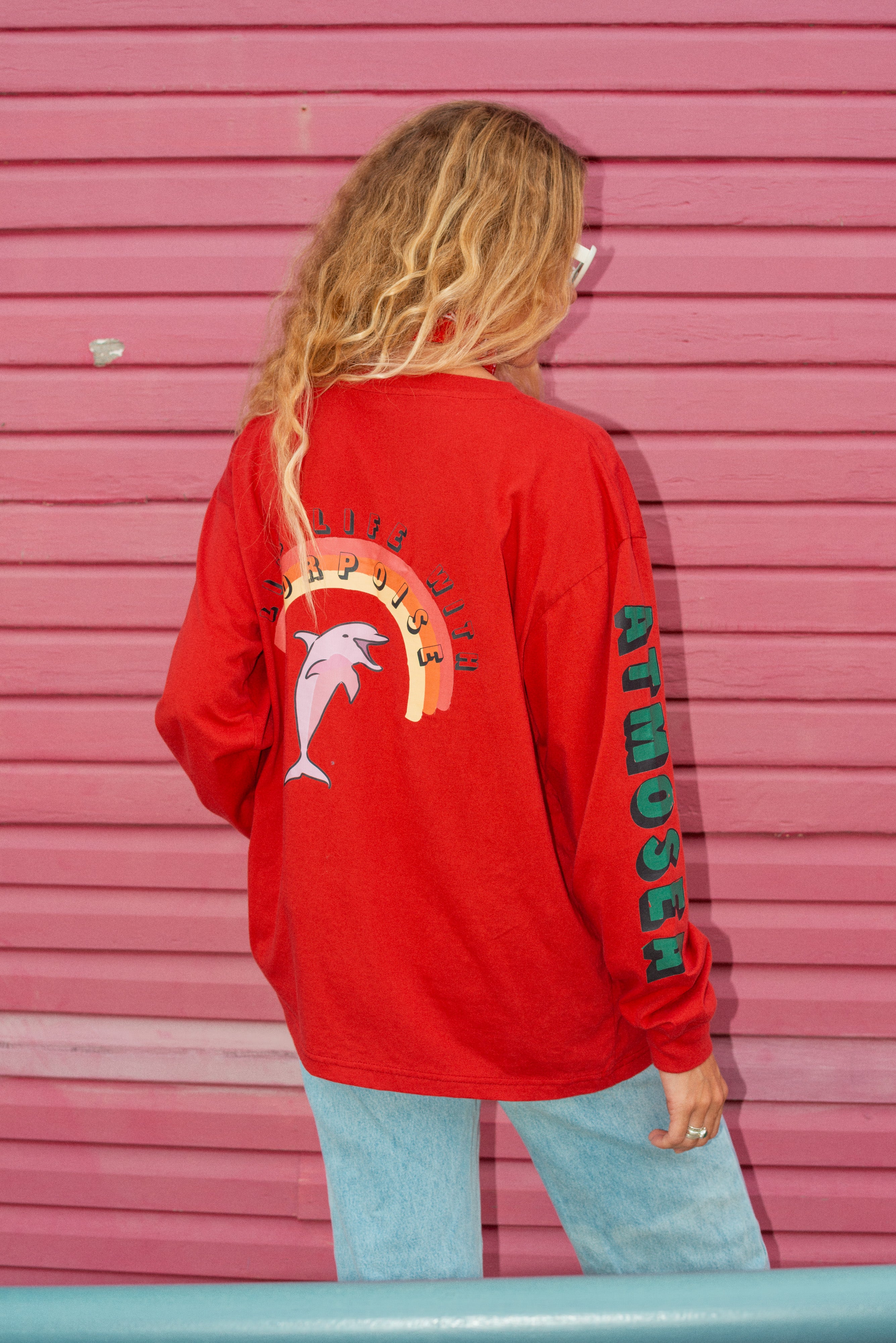Artist Oversized Longsleeve Tee ‘Live Life With Porpoise’ By Bri O’Connell - Atmosea