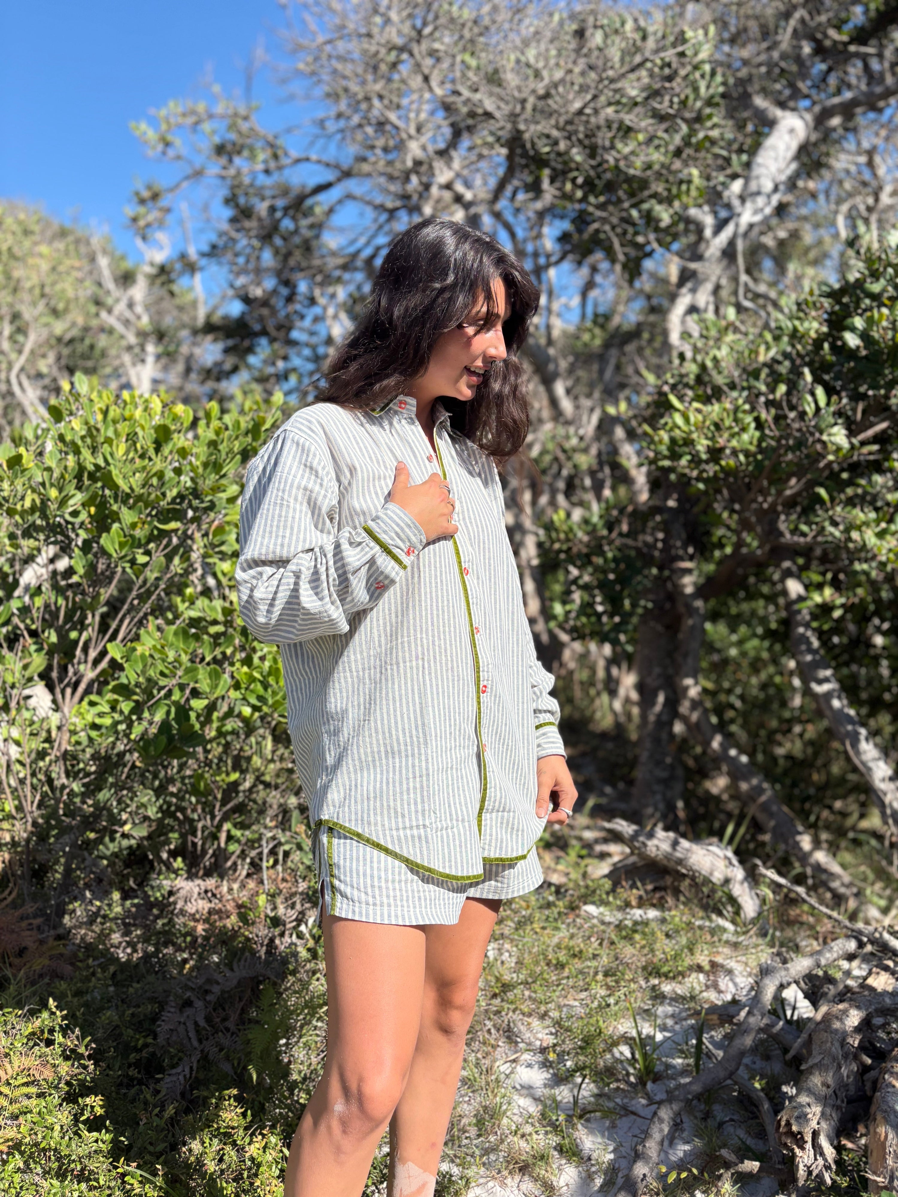 Atmosea Short in Green Stripe Velvet - Atmosea