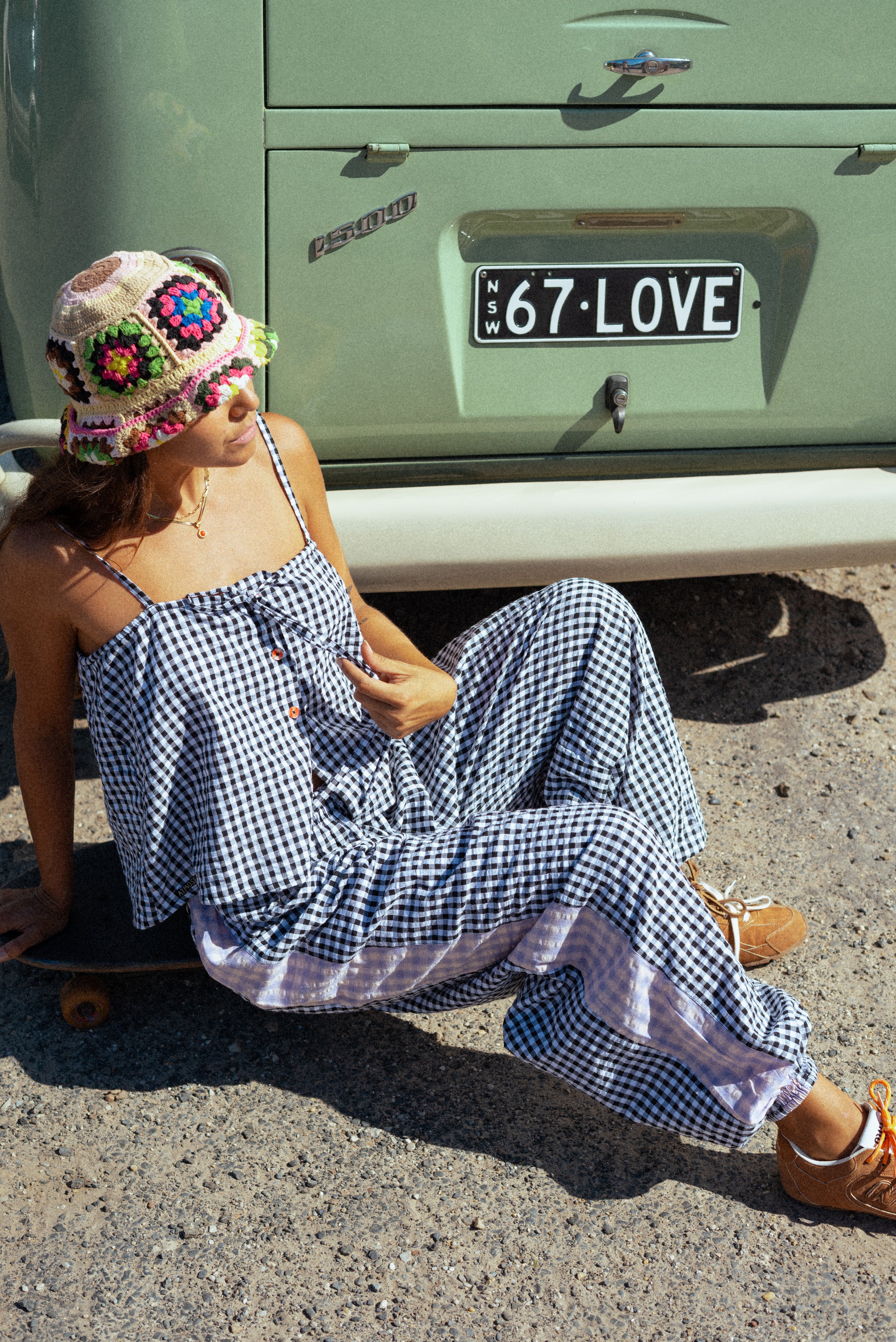 Aura Button Cami Top in Black Gingham - Atmosea