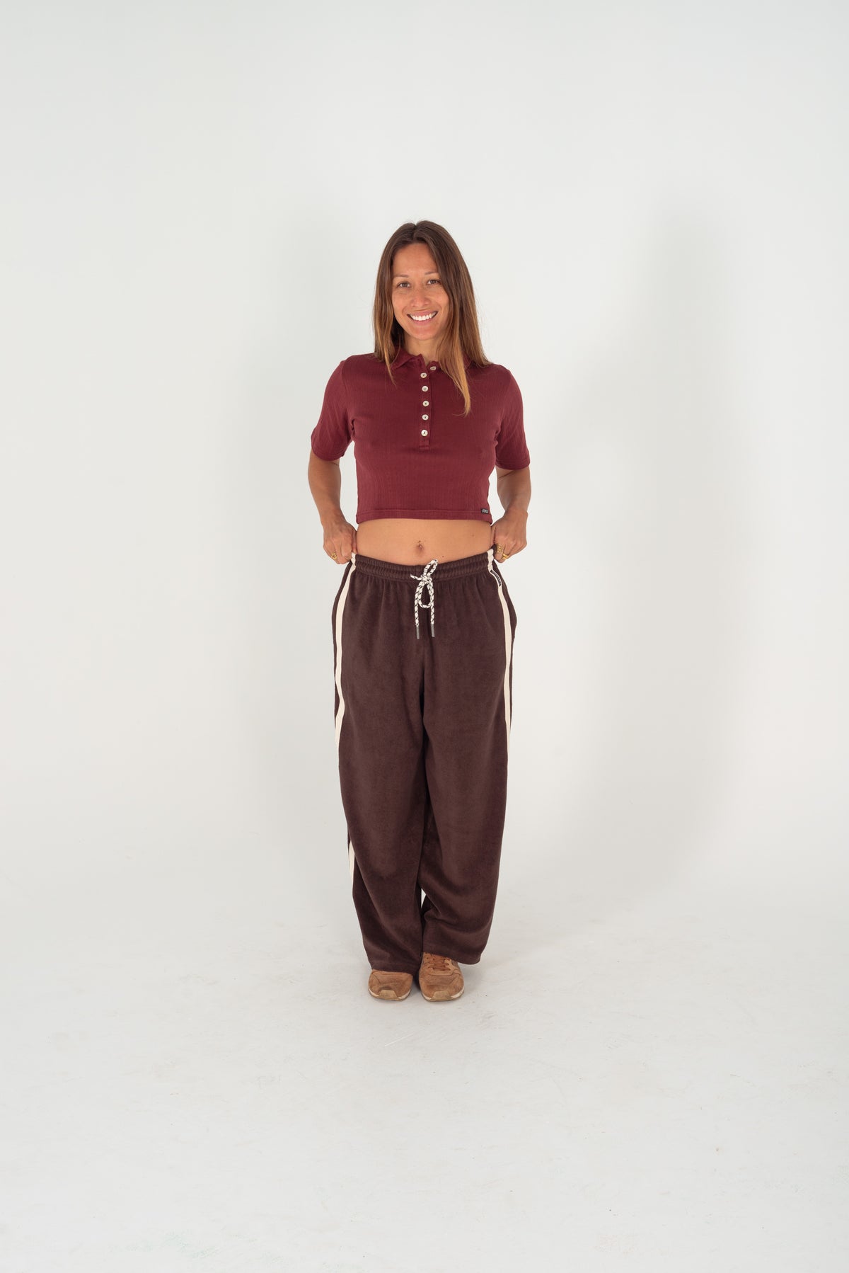 Beach Pj Collar Tee in Burgundy - Atmosea