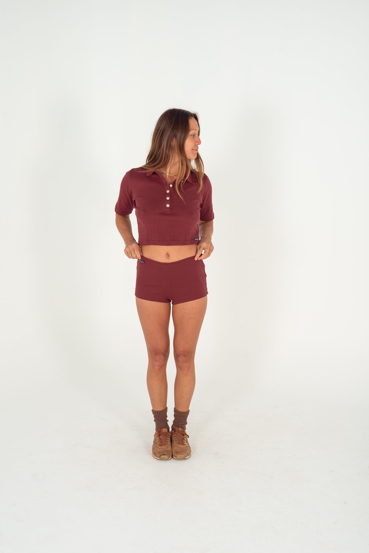Beach Pj Collar Tee in Burgundy - Atmosea