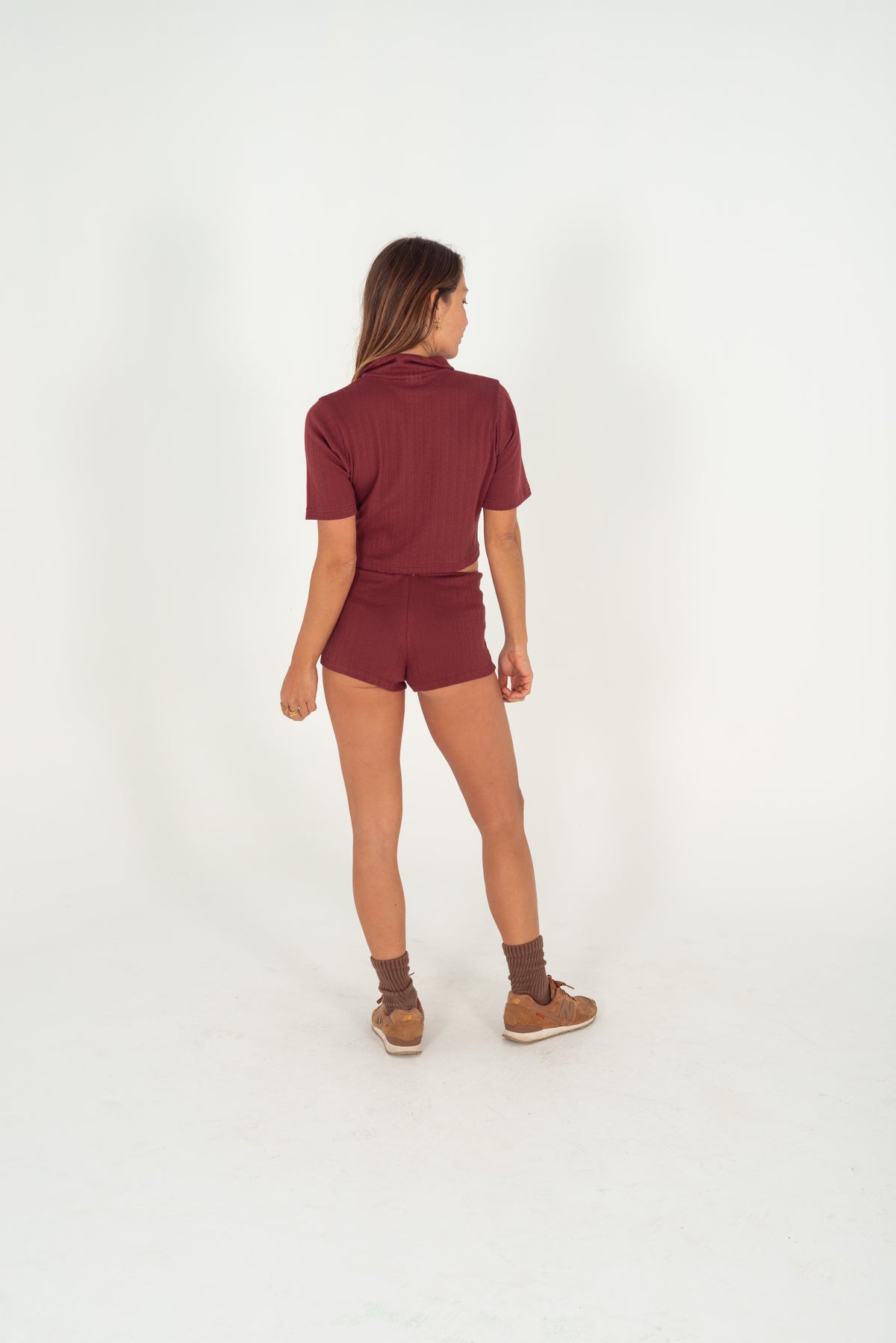 Beach Pj Collar Tee in Burgundy - Atmosea