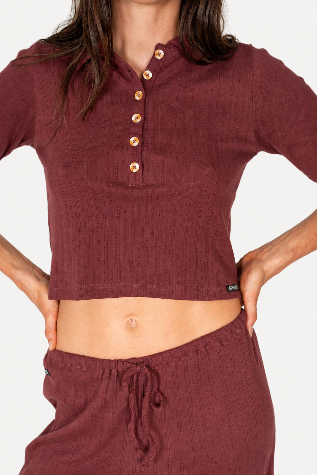 Beach Pj Collar Tee in Burgundy - Atmosea