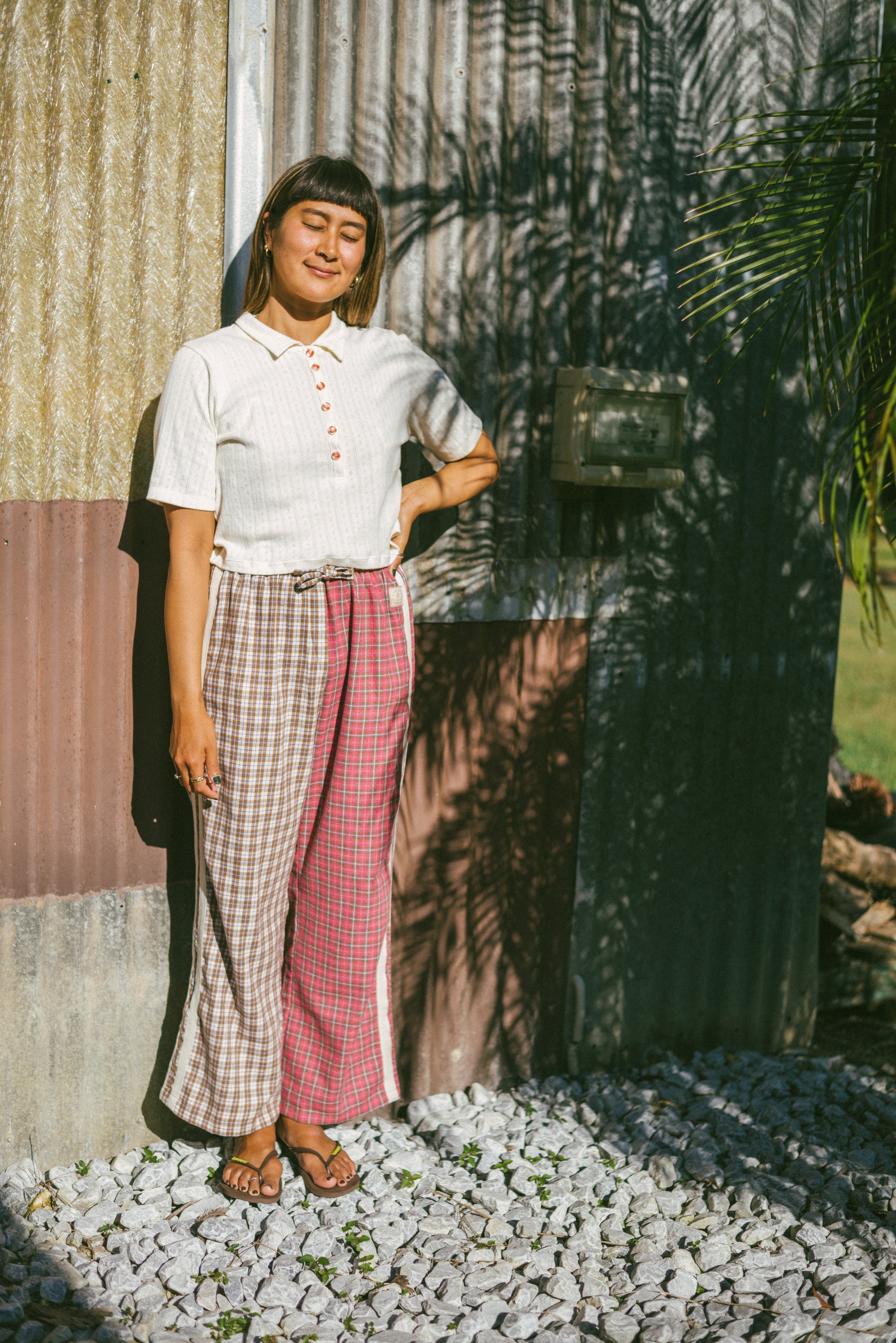 Beach PJ Collar Tee in Cream Pointelle - Atmosea