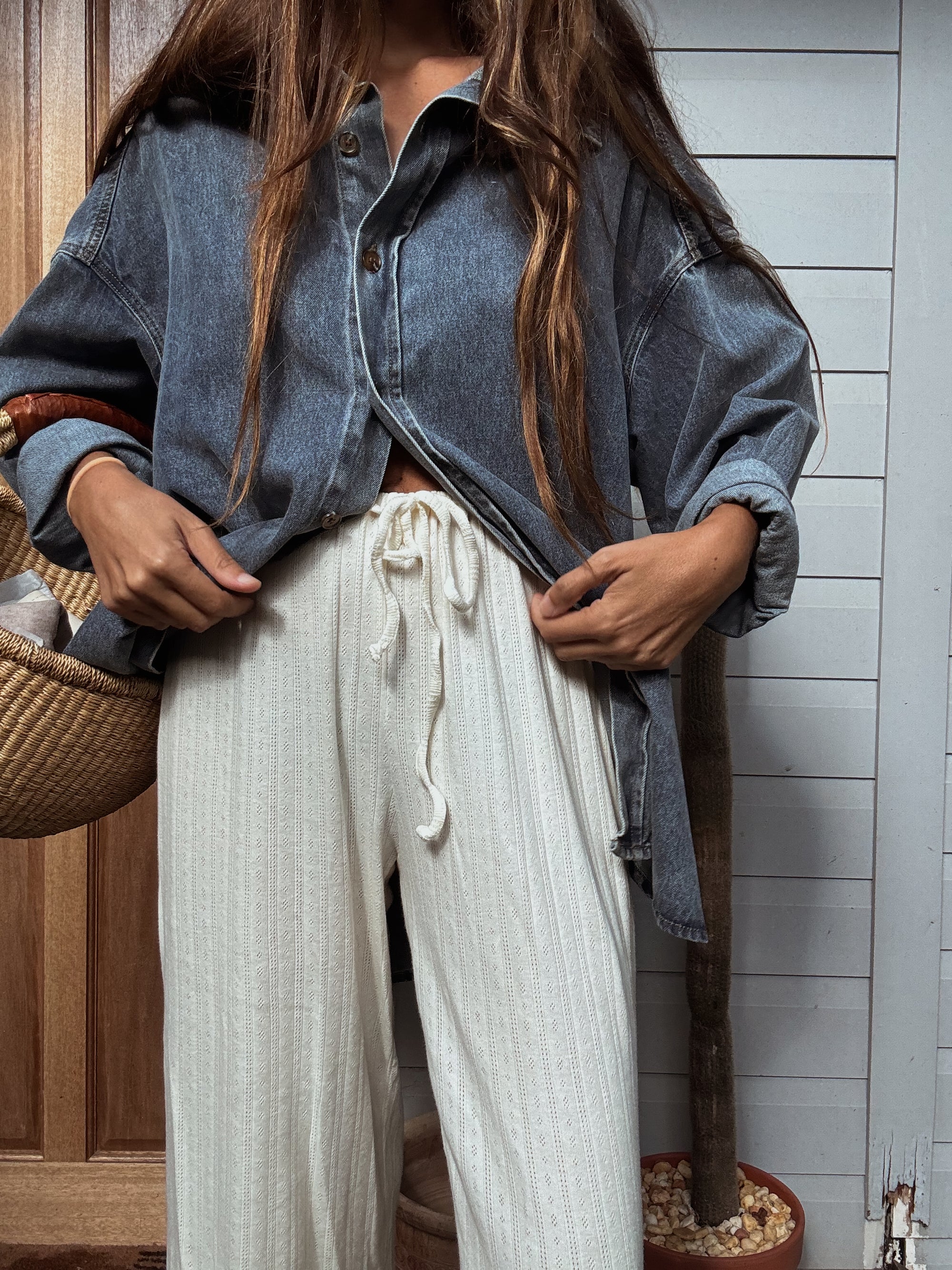 Beach PJ Pant In Cream Pointelle - Atmosea