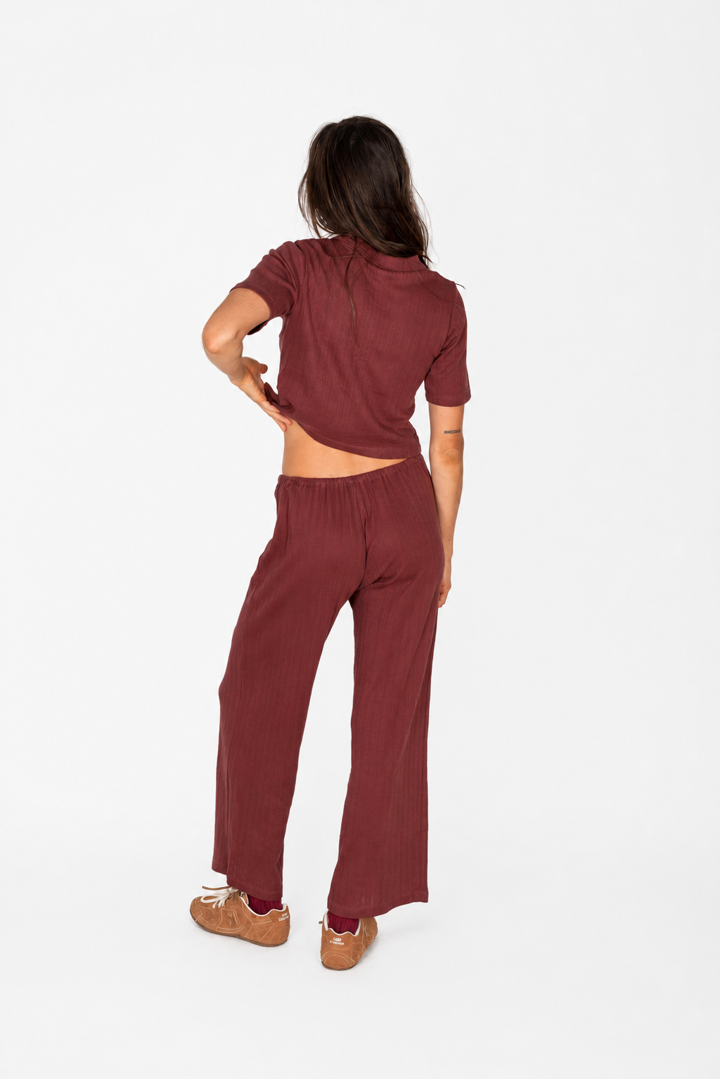 Beach Pj Pointelle Pants in Burgundy - Atmosea