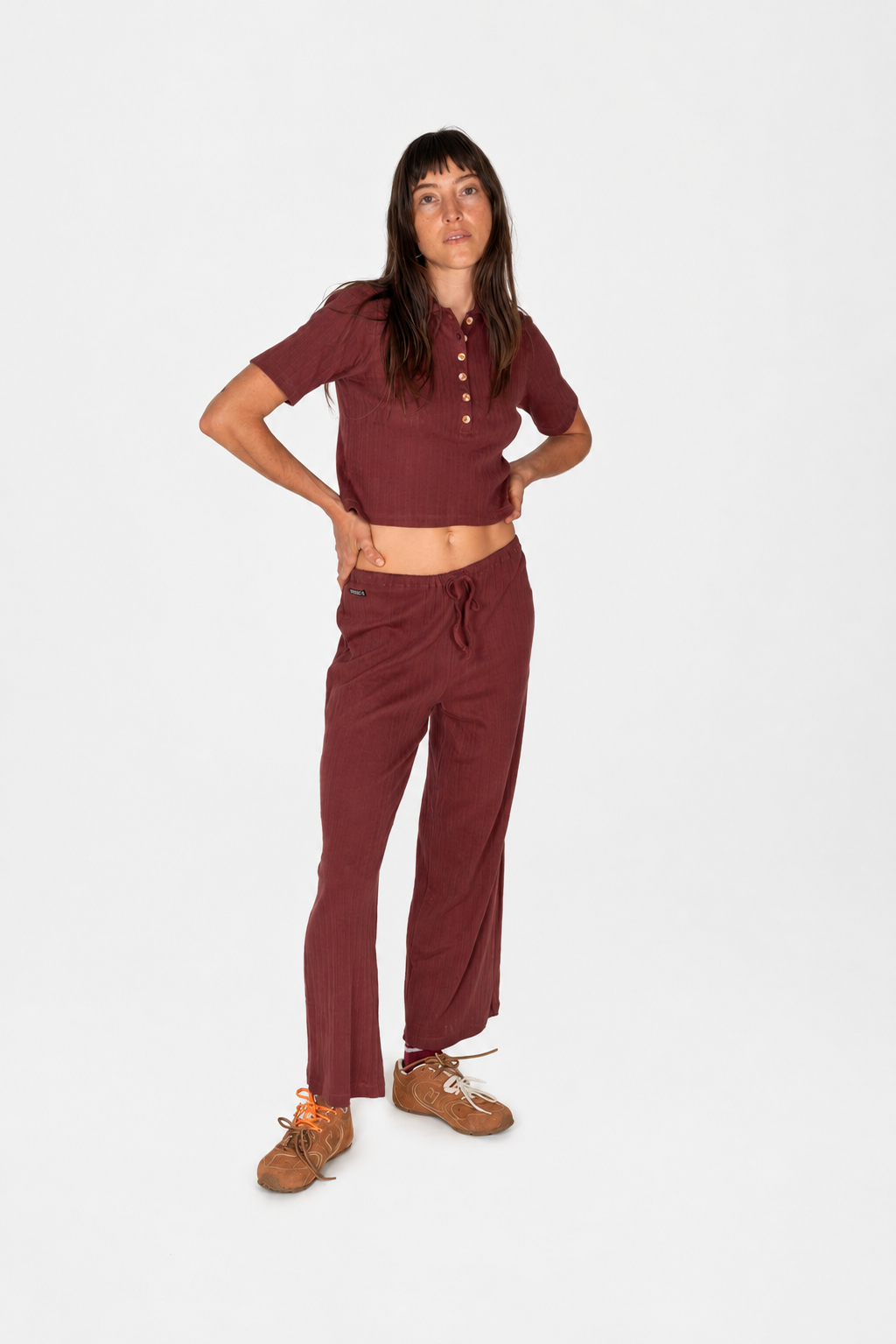 Beach Pj Pointelle Pants in Burgundy - Atmosea
