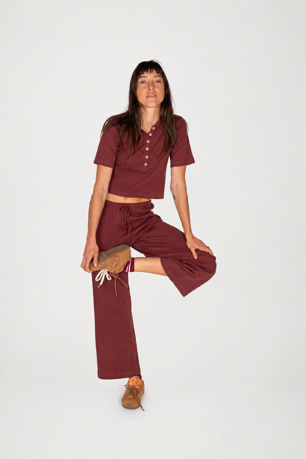 Beach Pj Pointelle Pants in Burgundy - Atmosea