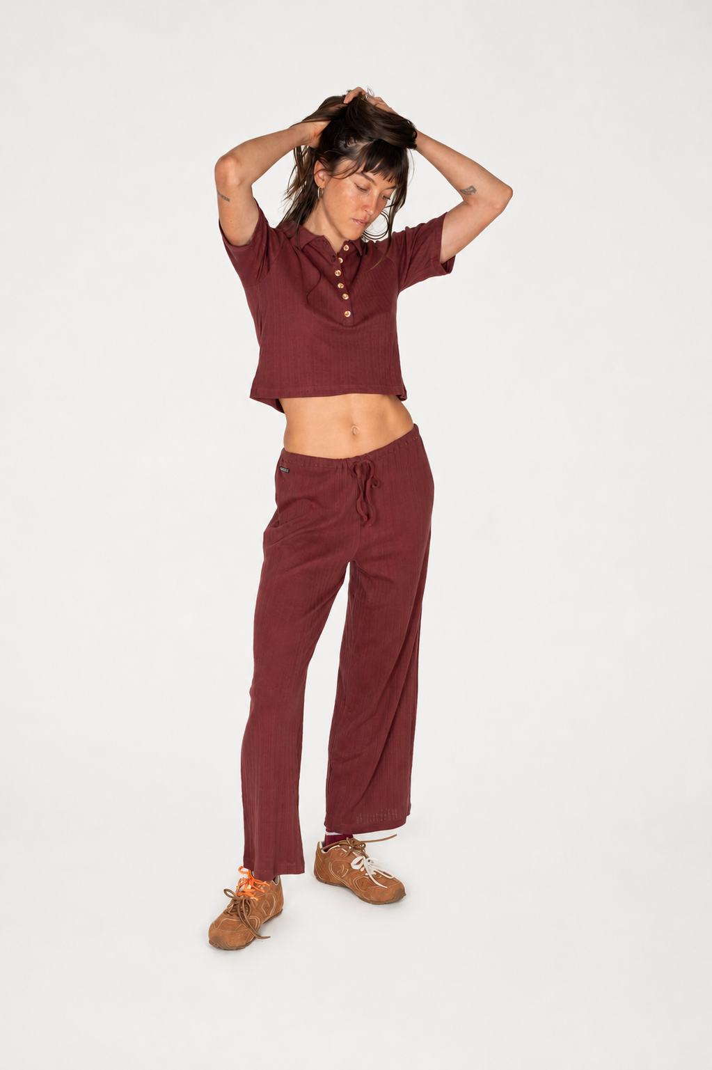 Beach Pj Pointelle Pants in Burgundy - Atmosea