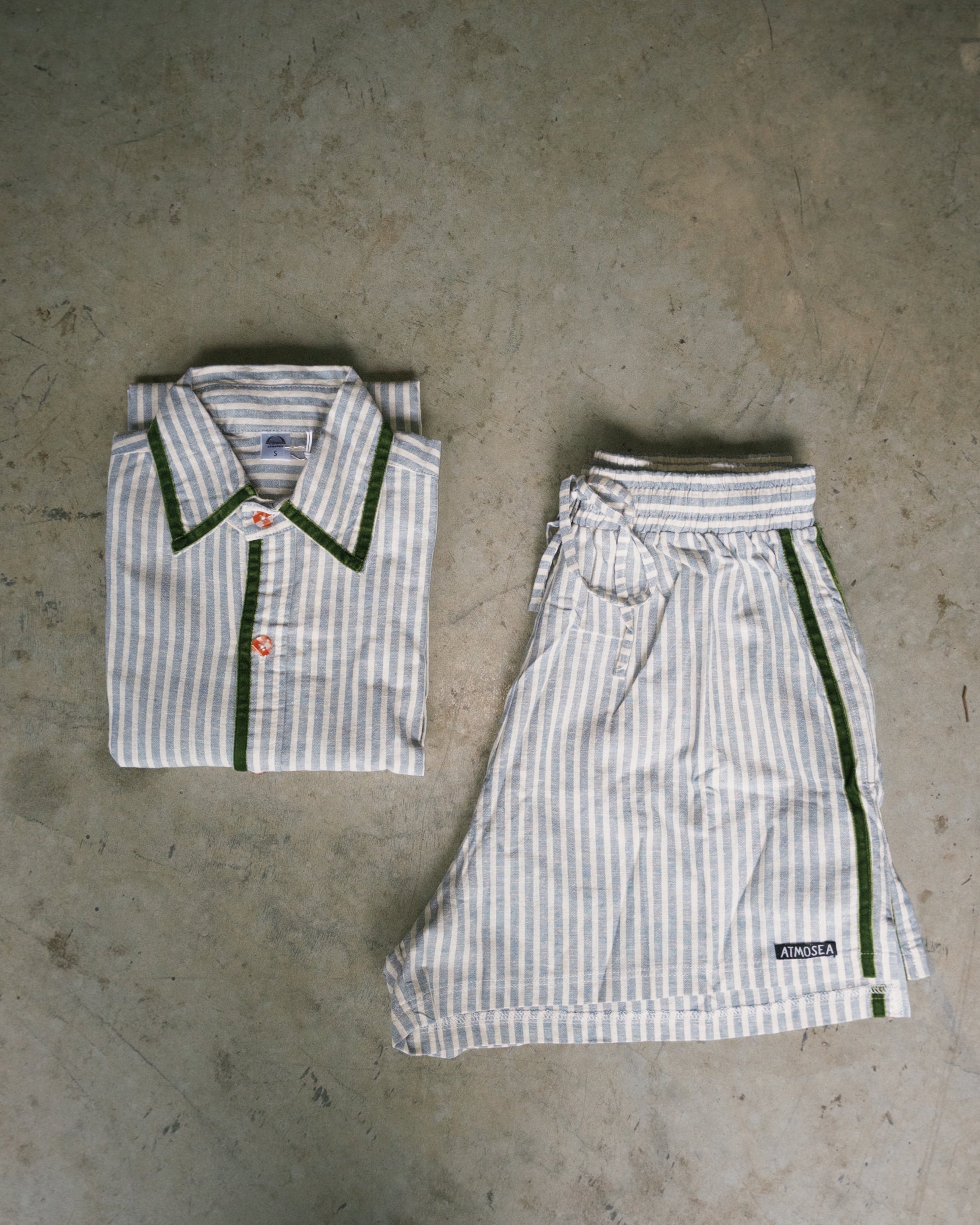 Bundle 2 pcs PJ Shirt & Shorts in Blue Stripe & Velvet - Atmosea