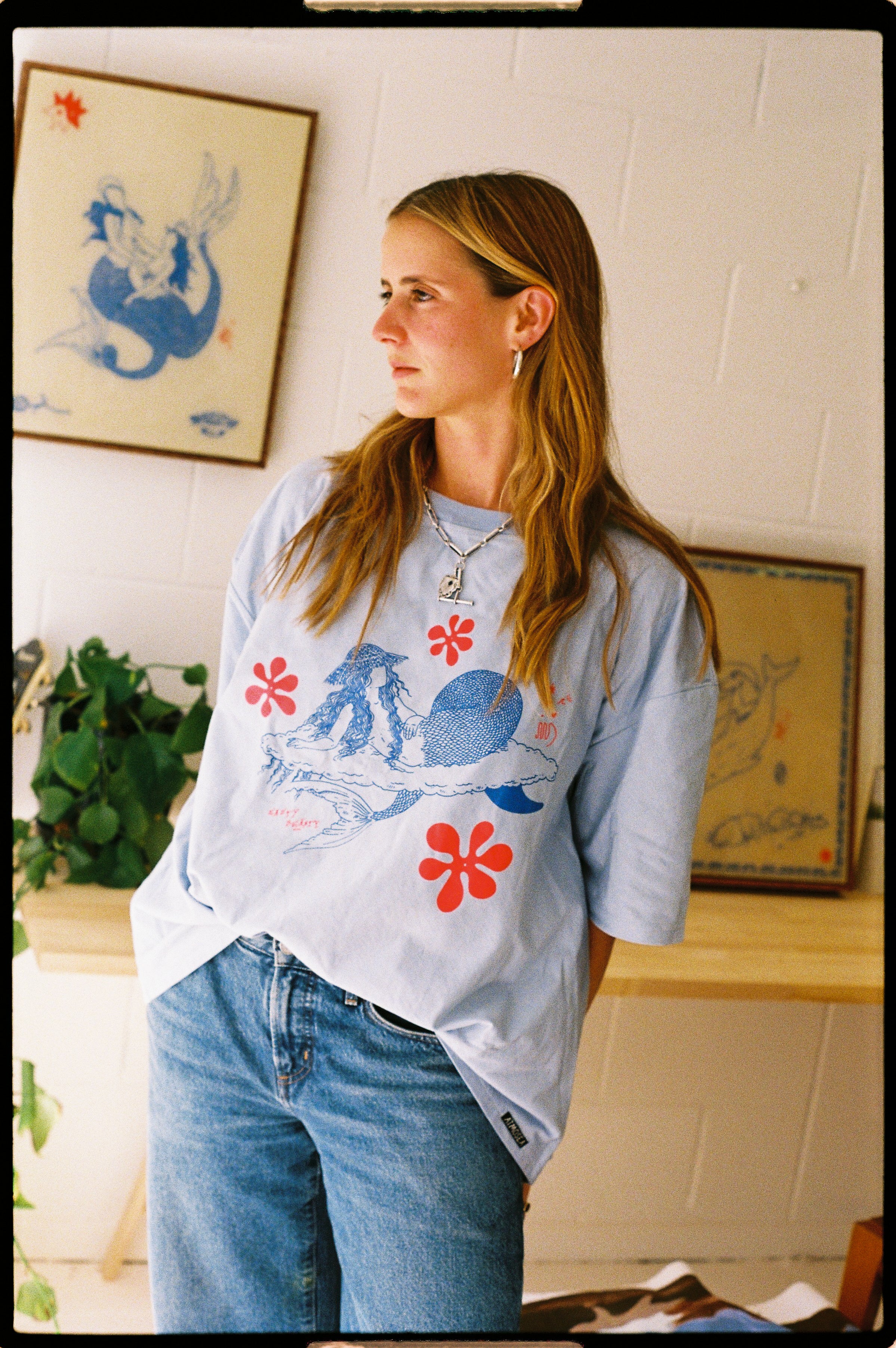 Cloud Surfing by Easty Beasty in Baby Blue - Artist Collaboration Tee - Atmosea