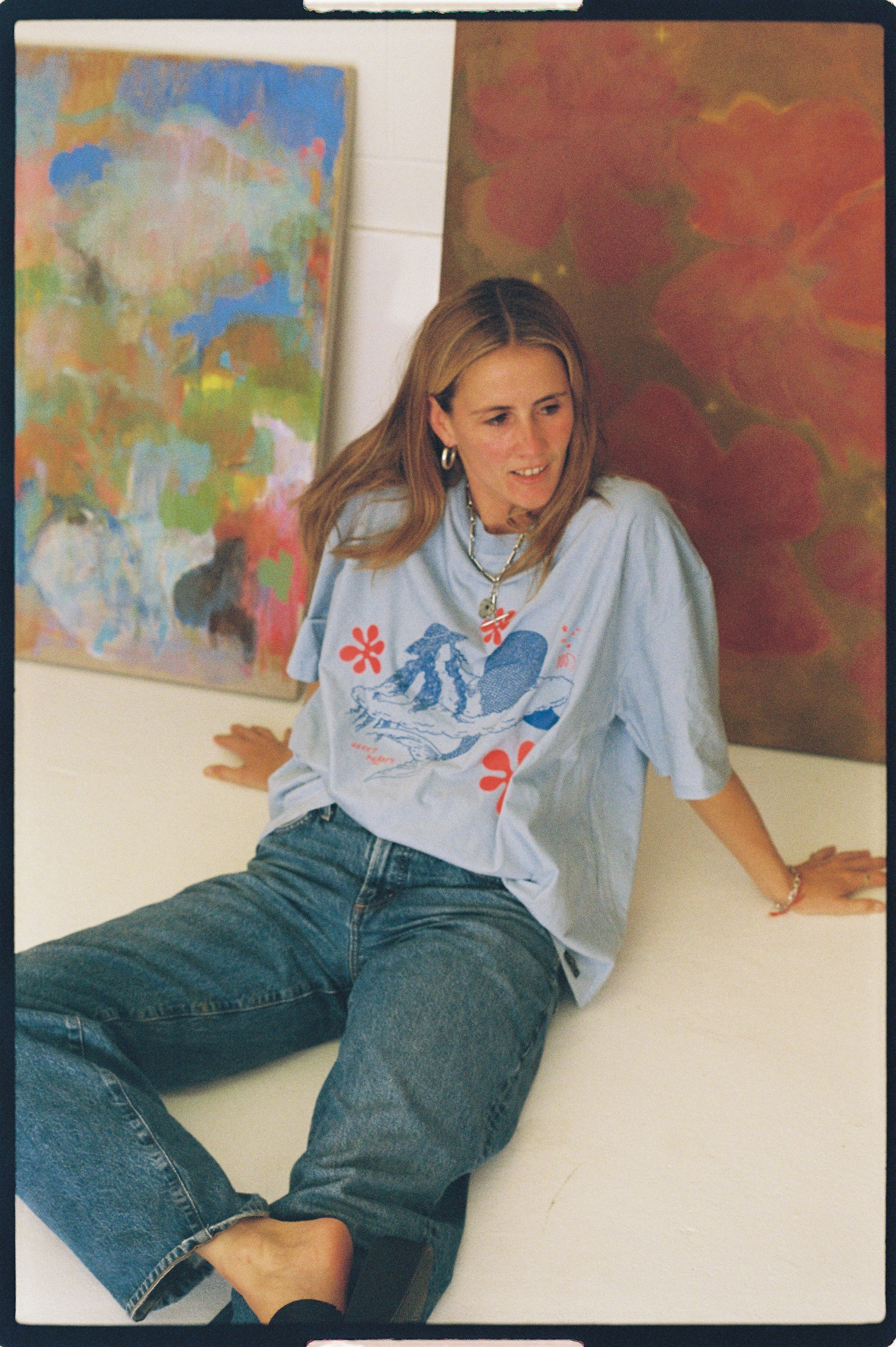 Cloud Surfing by Easty Beasty in Baby Blue - Artist Collaboration Tee - Atmosea
