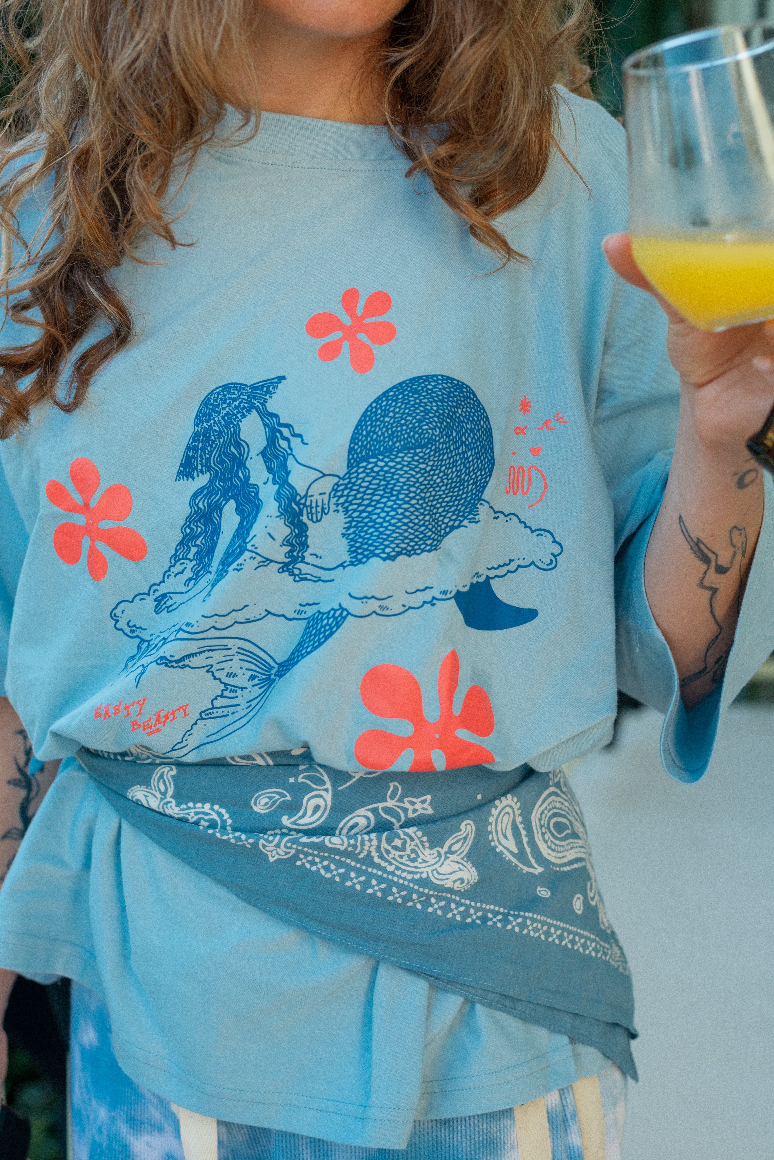 Cloud Surfing by Easty Beasty in Baby Blue - Artist Collaboration Tee - Atmosea