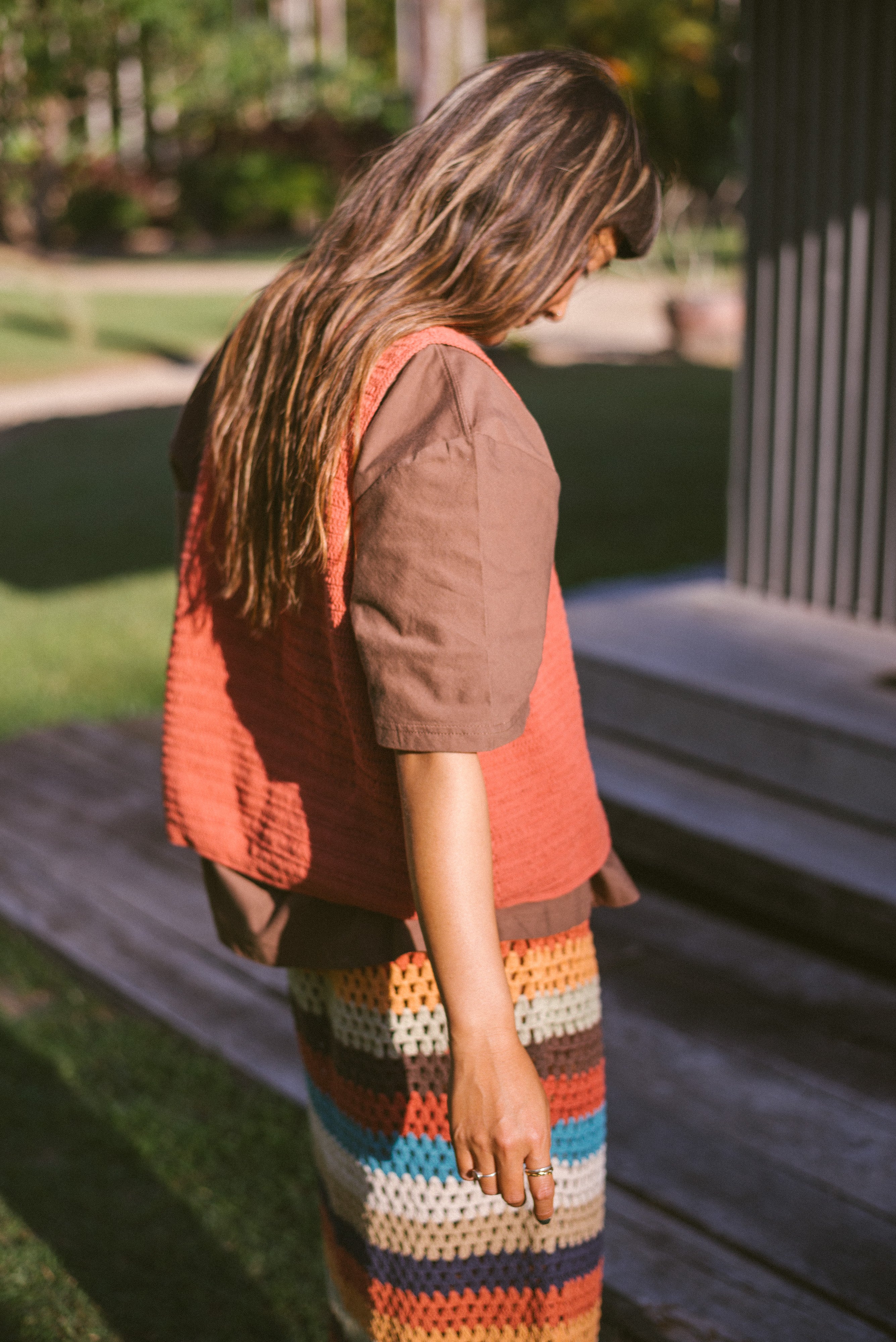 Crochet Midi Skirt in Vintage Rainbow - Atmosea