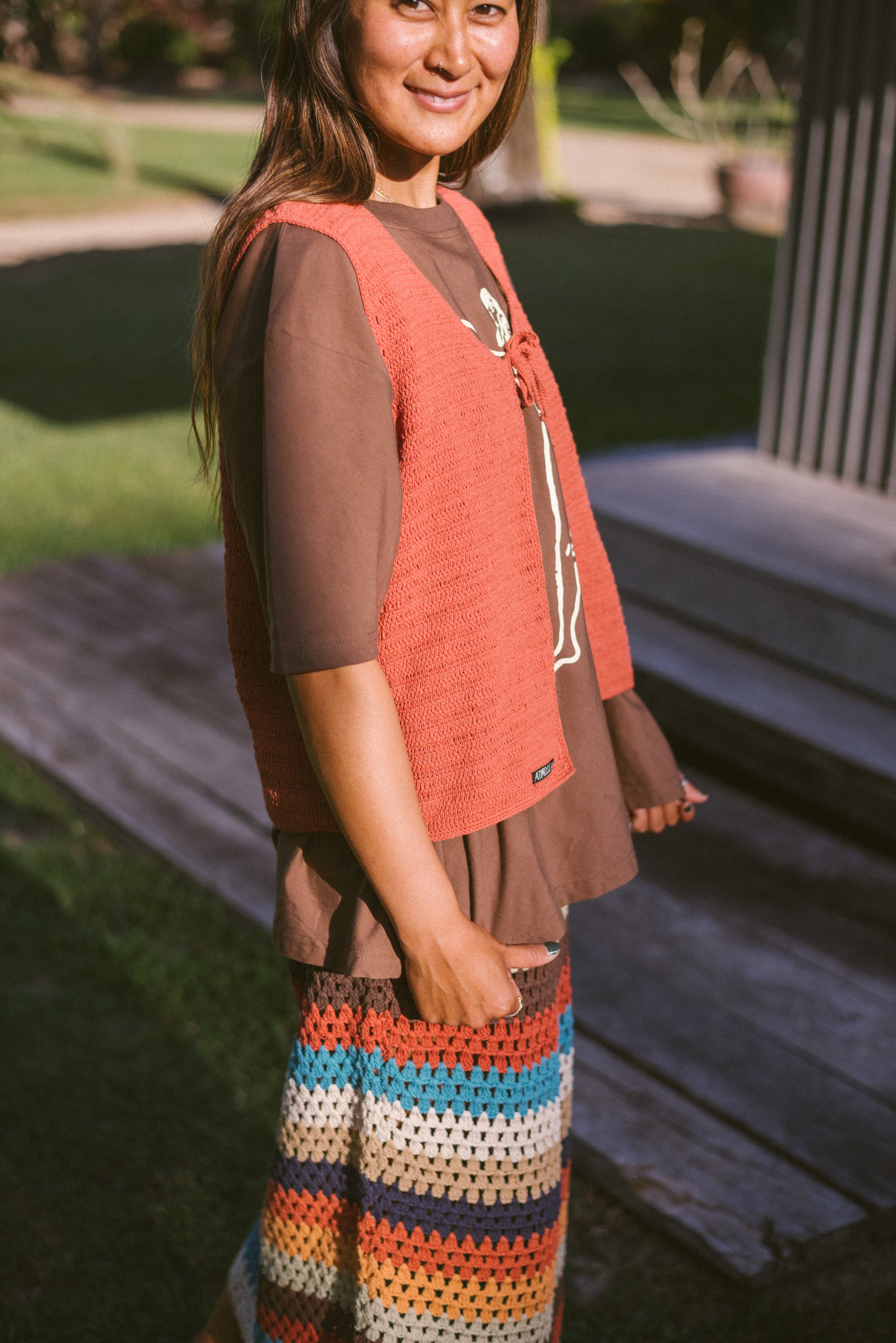 Crochet Tie Vest in Rust - Atmosea