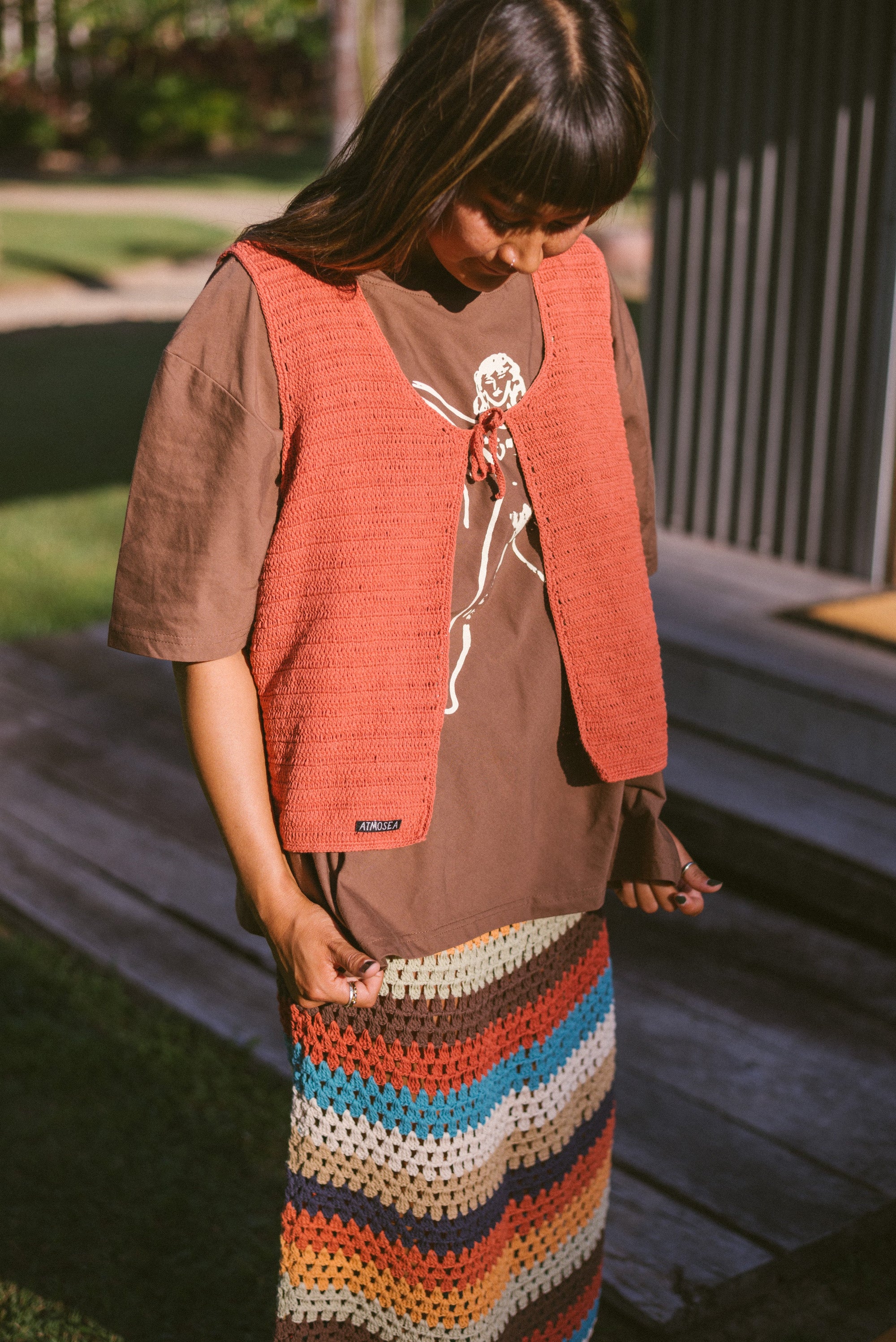 Crochet Tie Vest in Rust - Atmosea