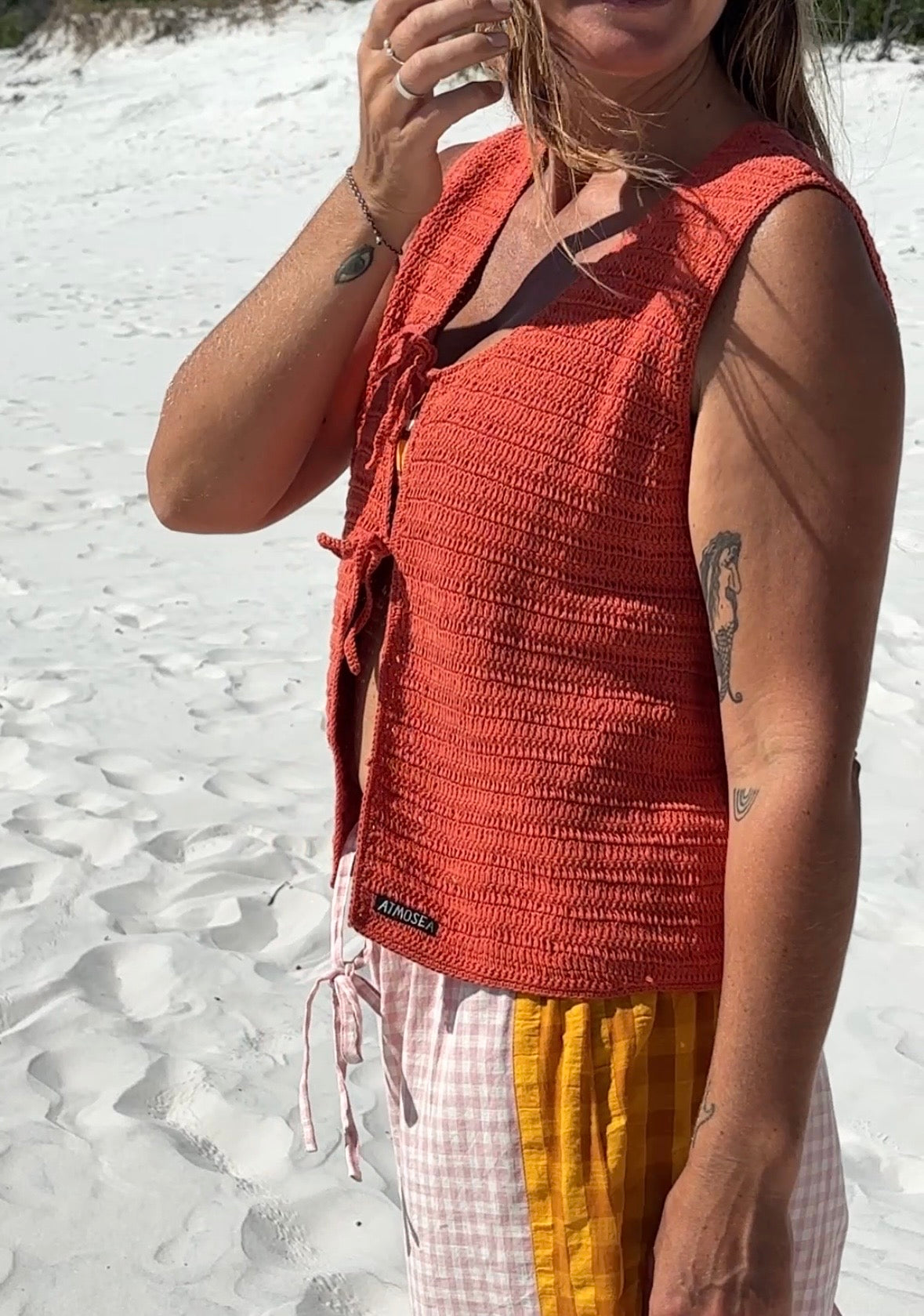 Crochet Tie Vest in Rust - Atmosea