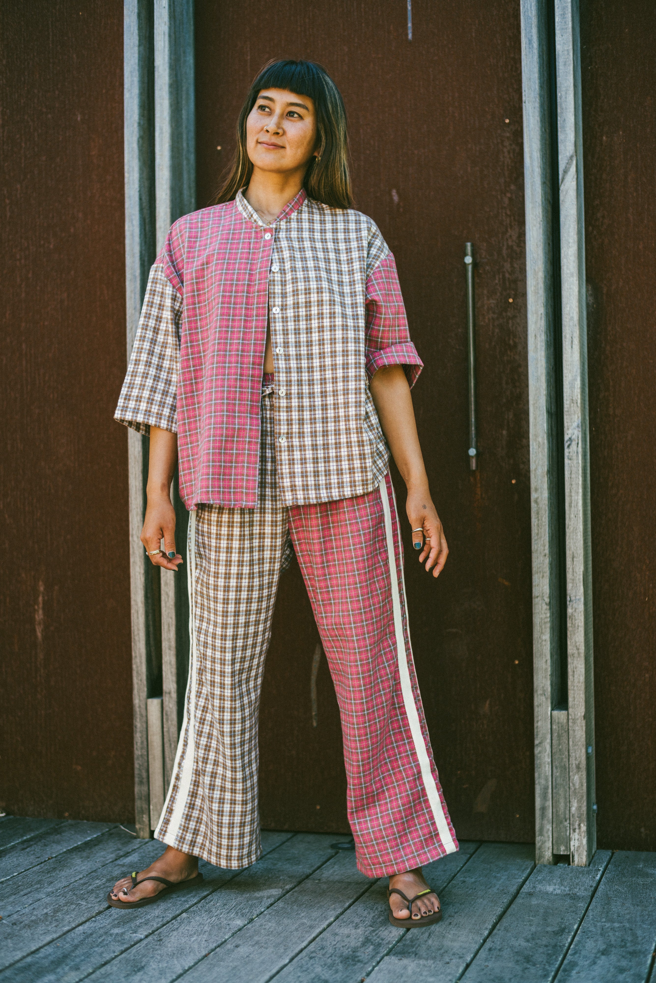 Flannel Box Shirt in Strawberry Milk - Atmosea