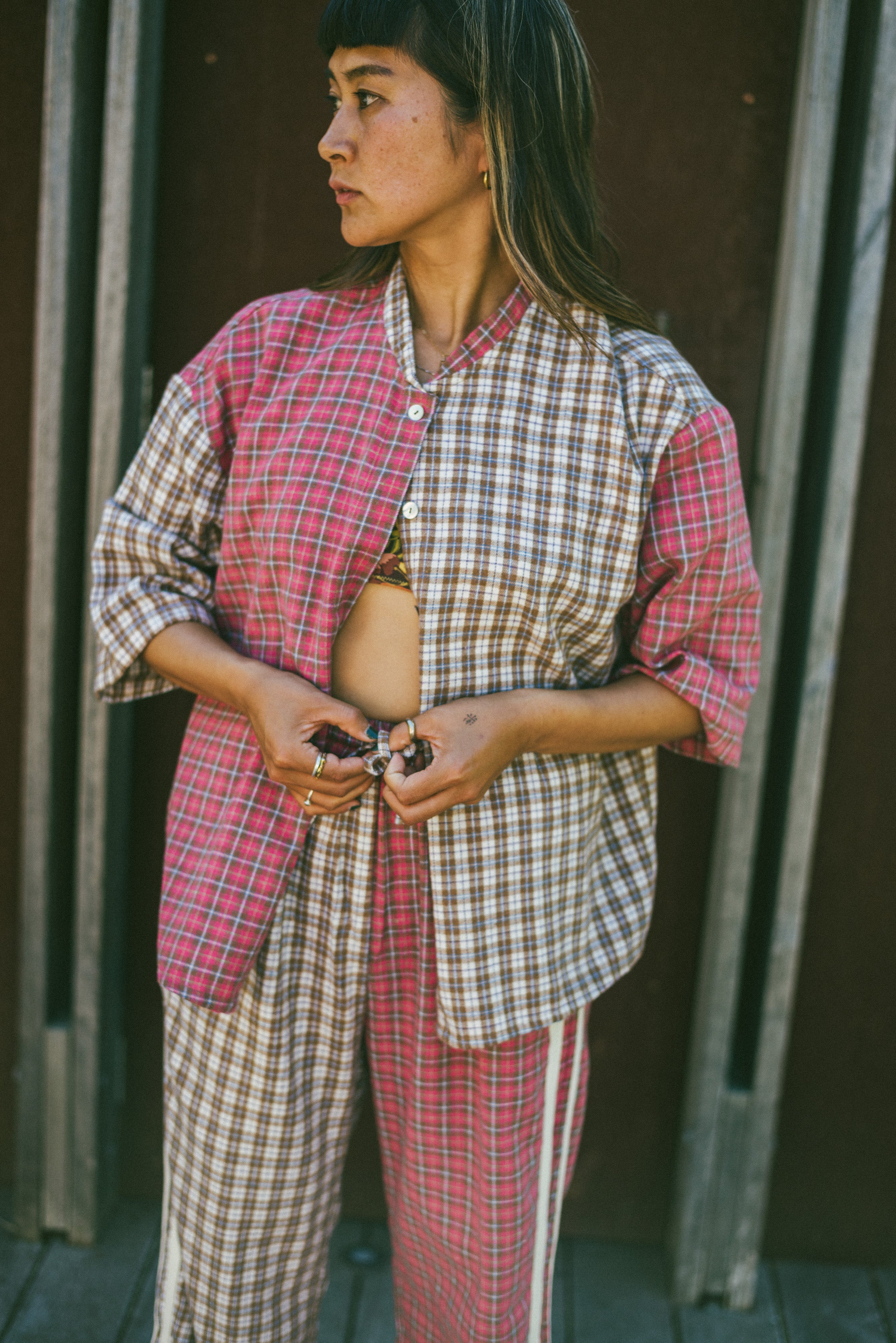 Flannel Flare Pant in Strawberry Milk - Atmosea