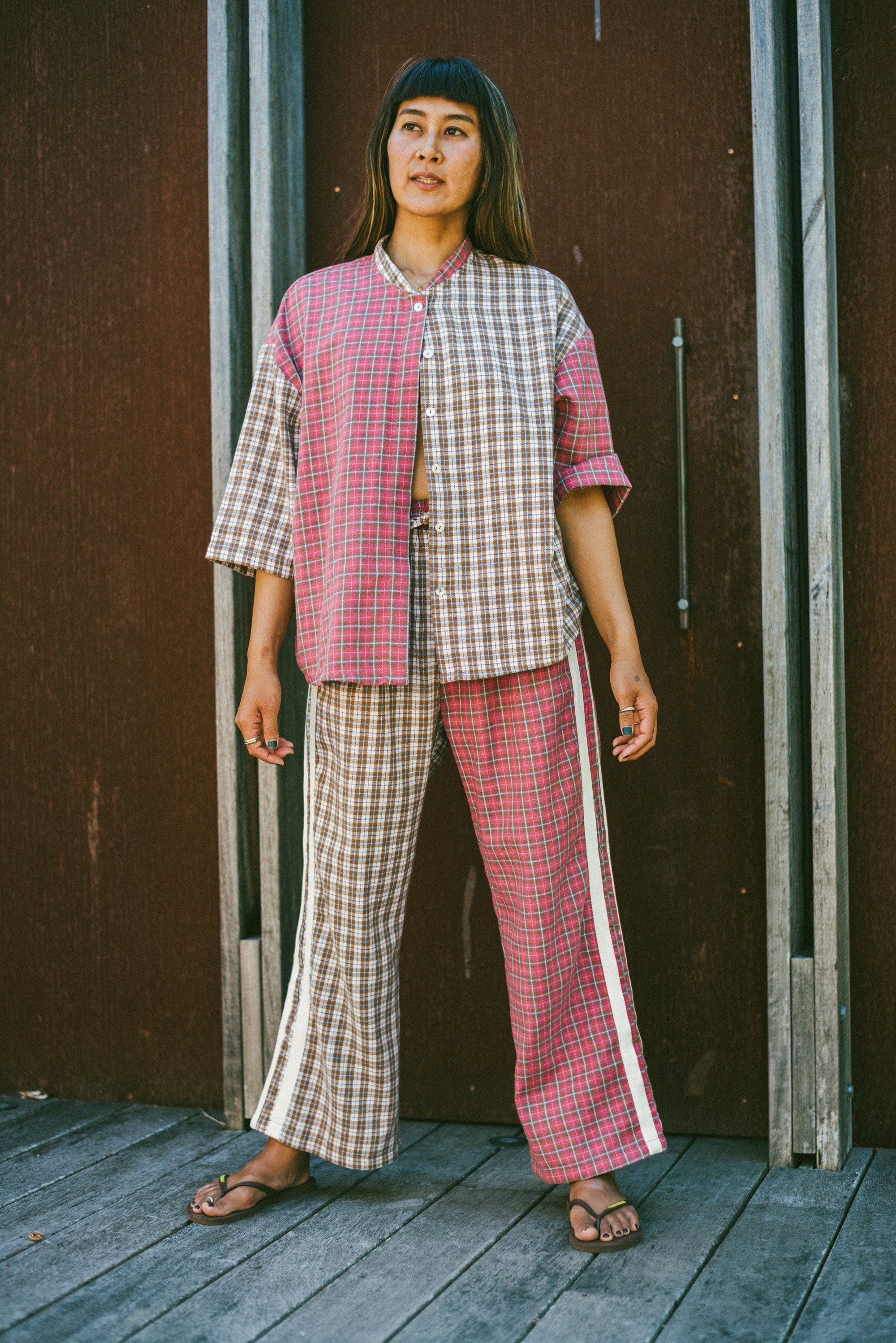 Flannel Flare Pant in Strawberry Milk - Atmosea