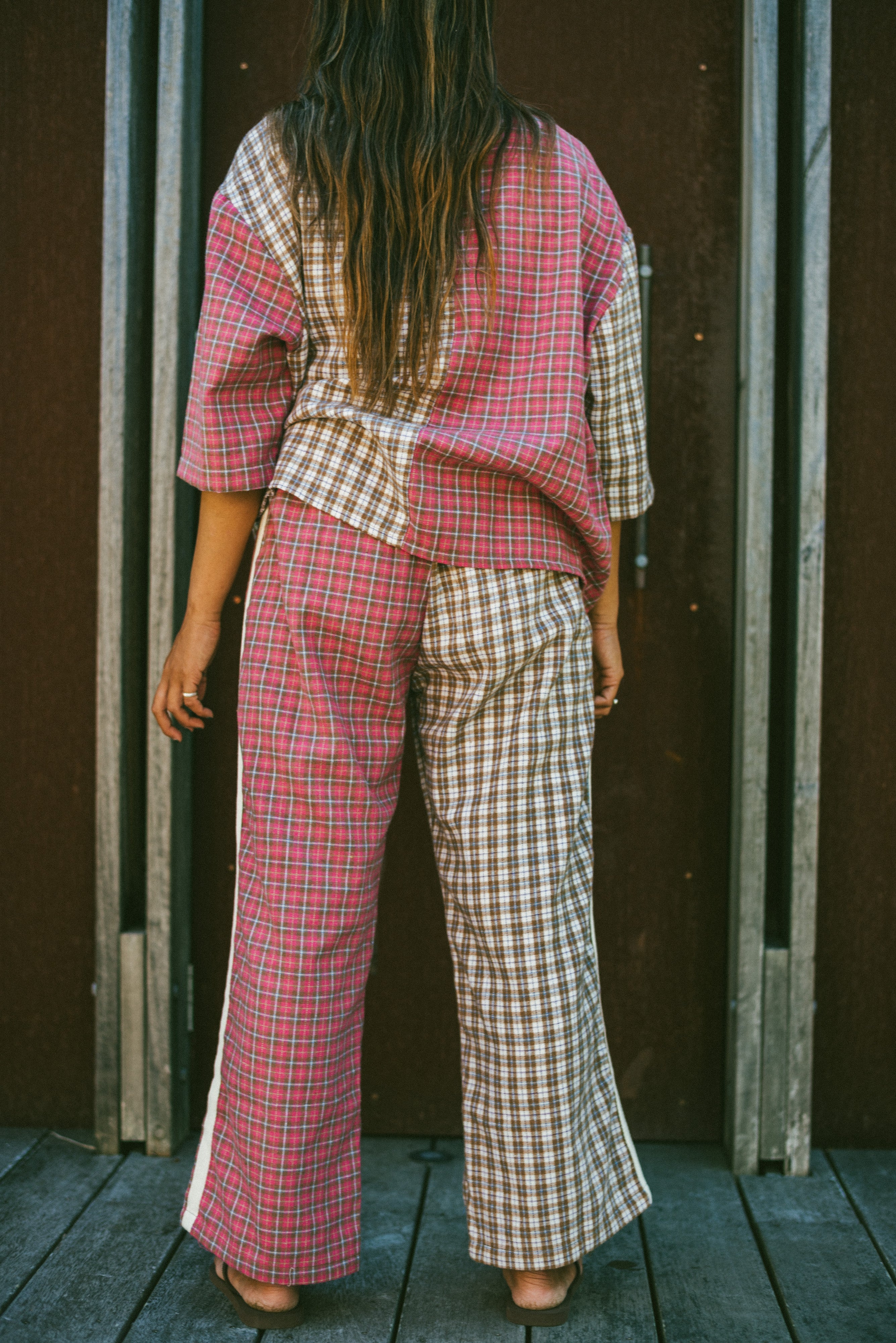 Flannel Flare Pant in Strawberry Milk - Atmosea