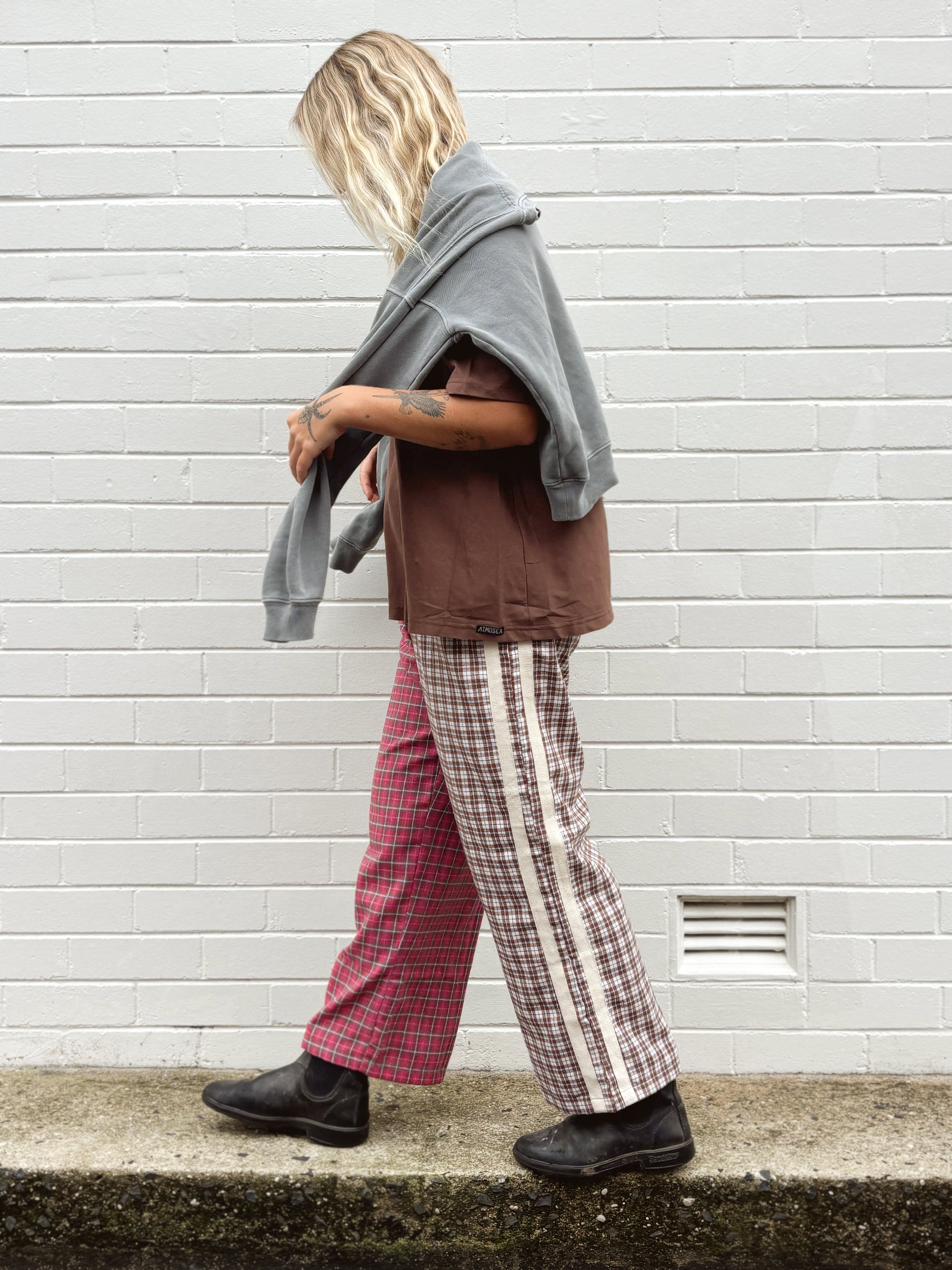 Flannel Flare Pant in Strawberry Milk - Atmosea