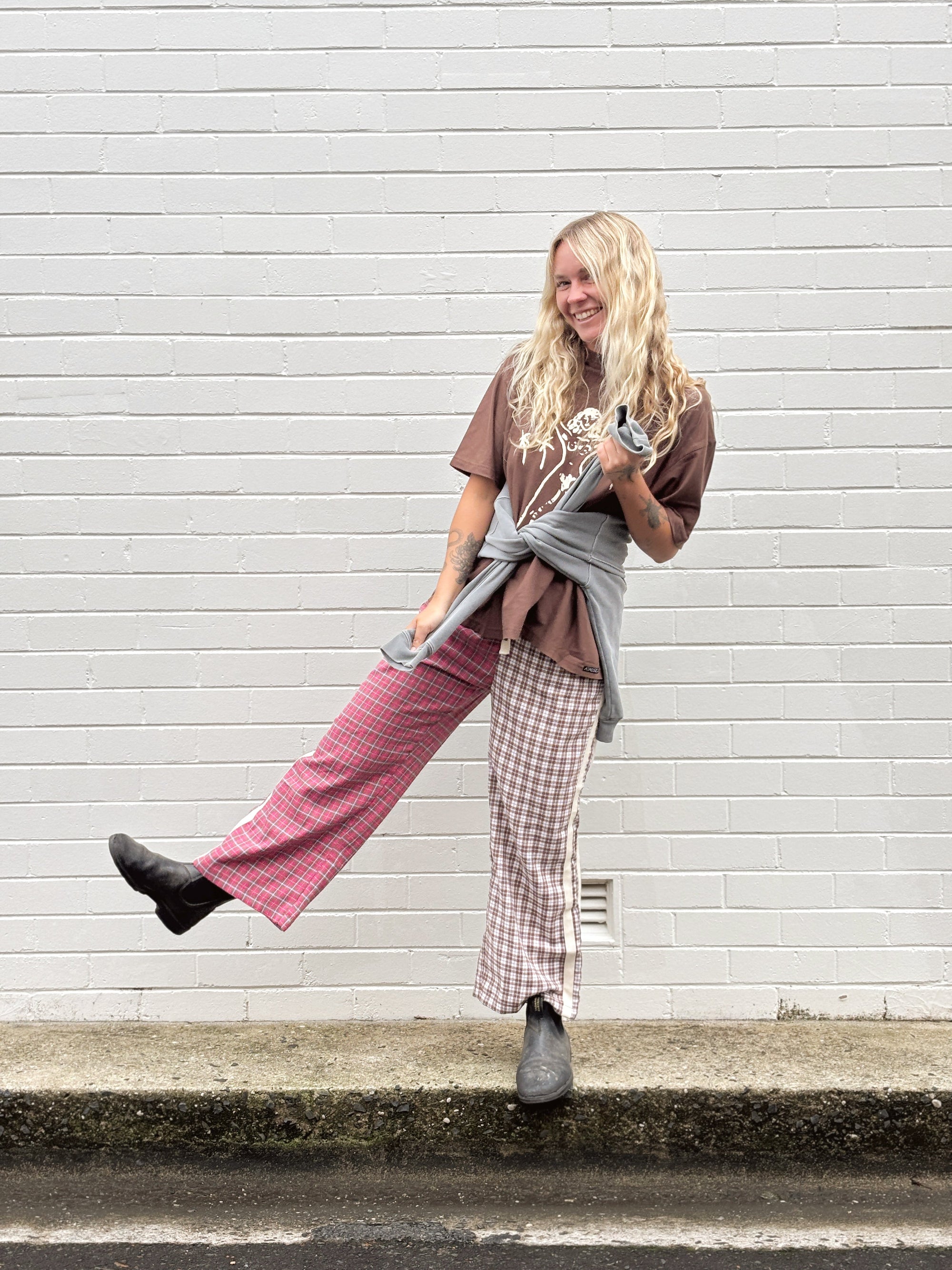 Flannel Flare Pant in Strawberry Milk - Atmosea