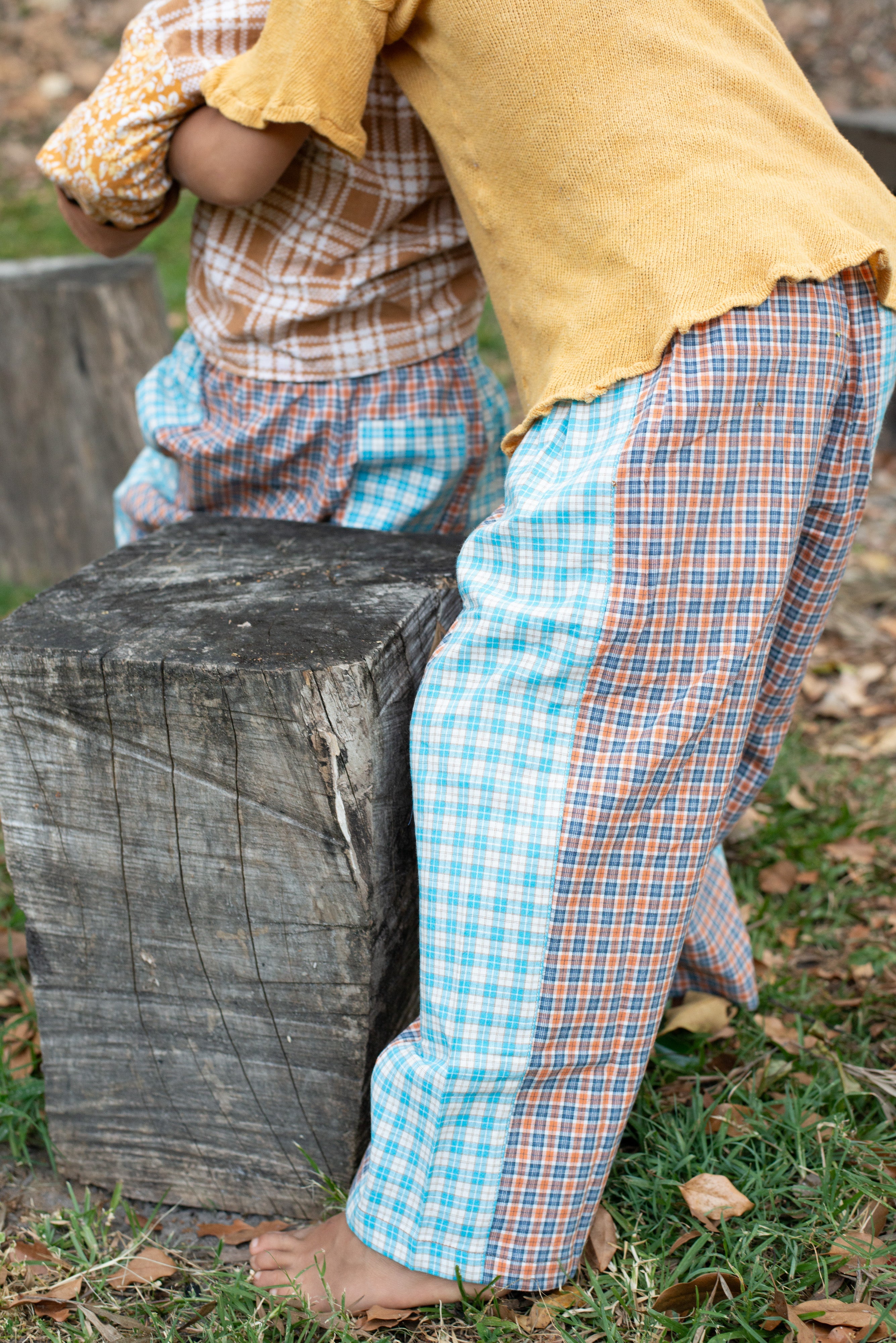 Kids Linen Patchwork Pants Plaid - Atmosea
