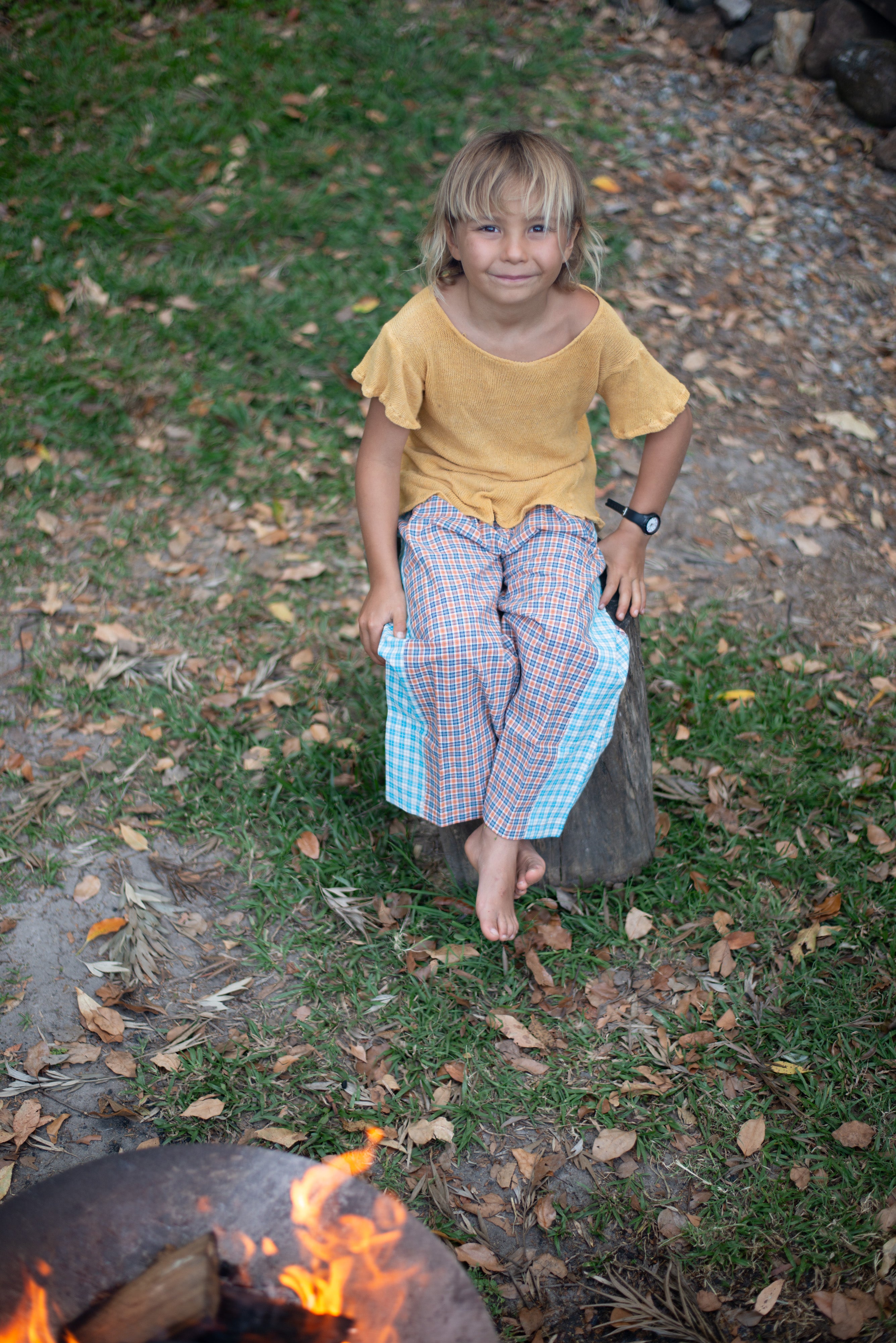 Kids Linen Patchwork Pants Plaid - Atmosea