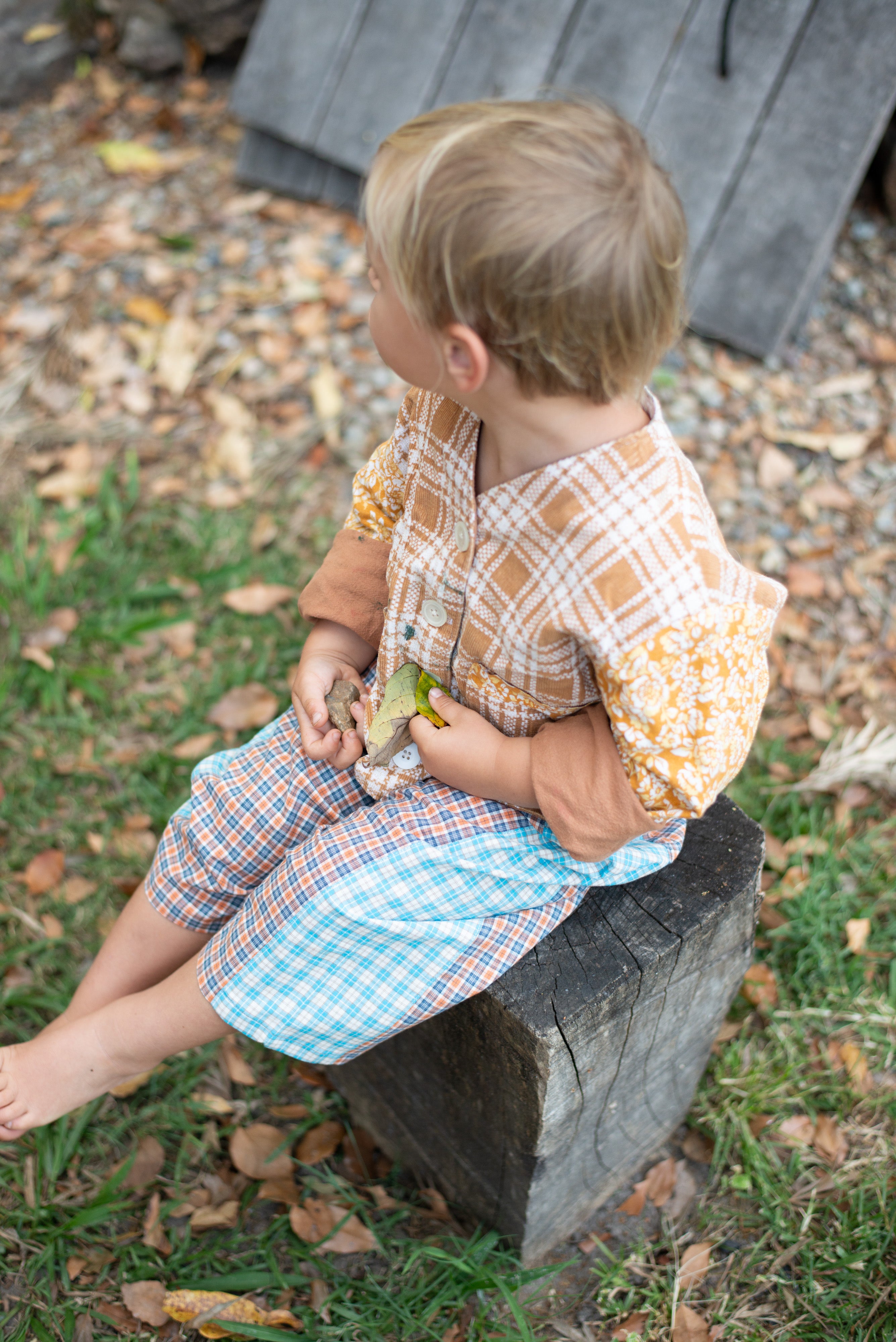 Kids Linen Patchwork Pants Plaid - Atmosea
