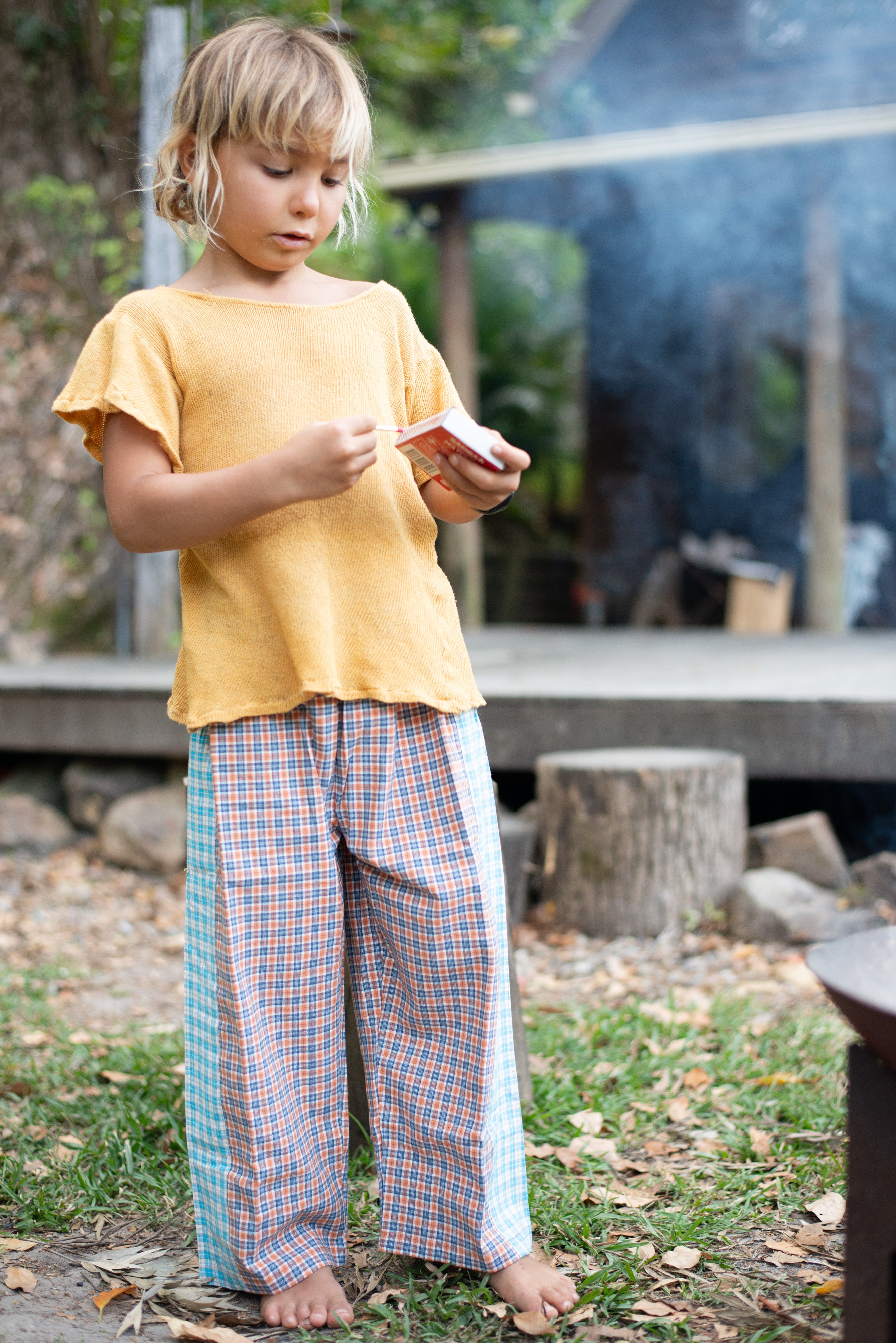 Kids Linen Patchwork Pants Plaid - Atmosea