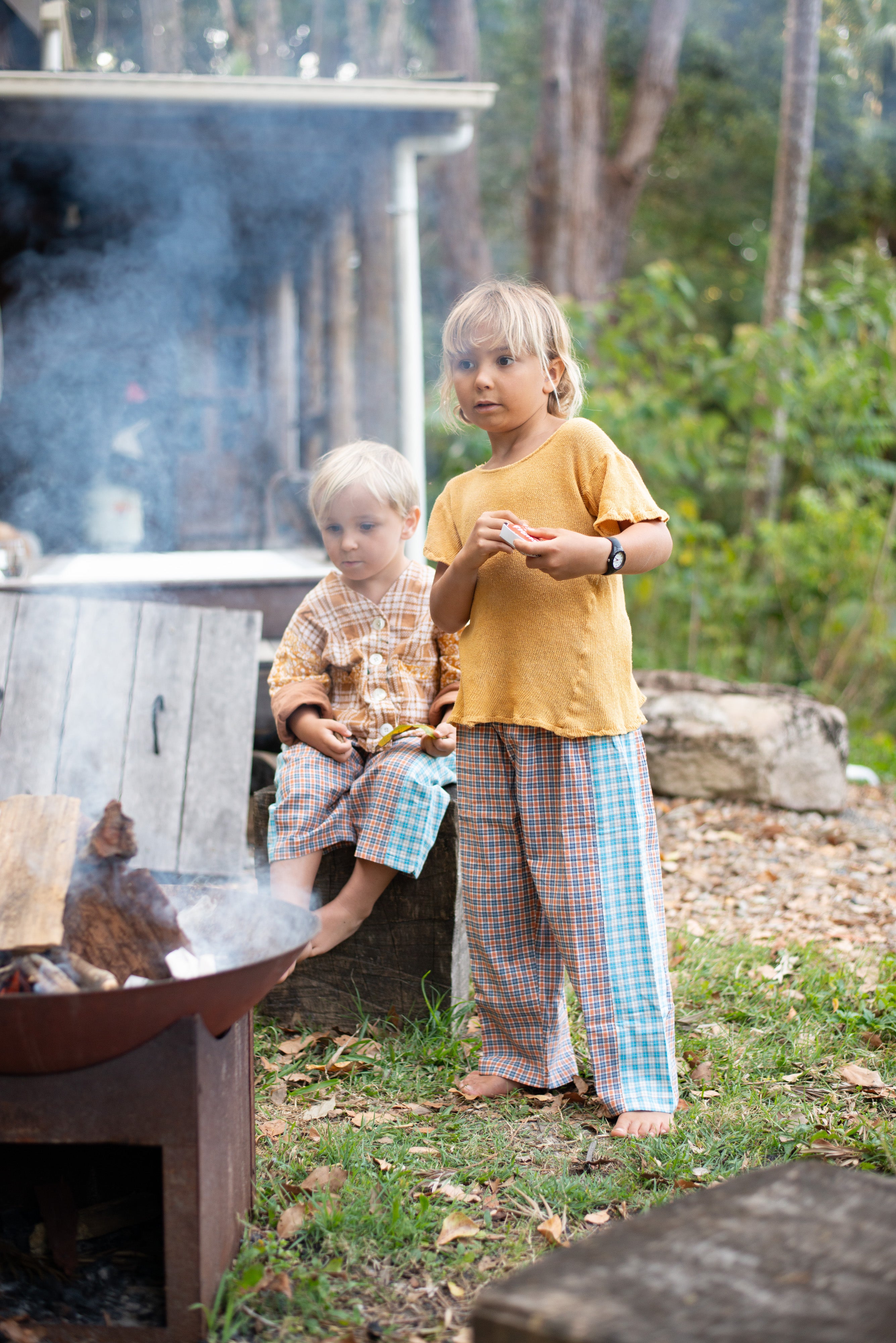 Kids Linen Patchwork Pants Plaid - Atmosea