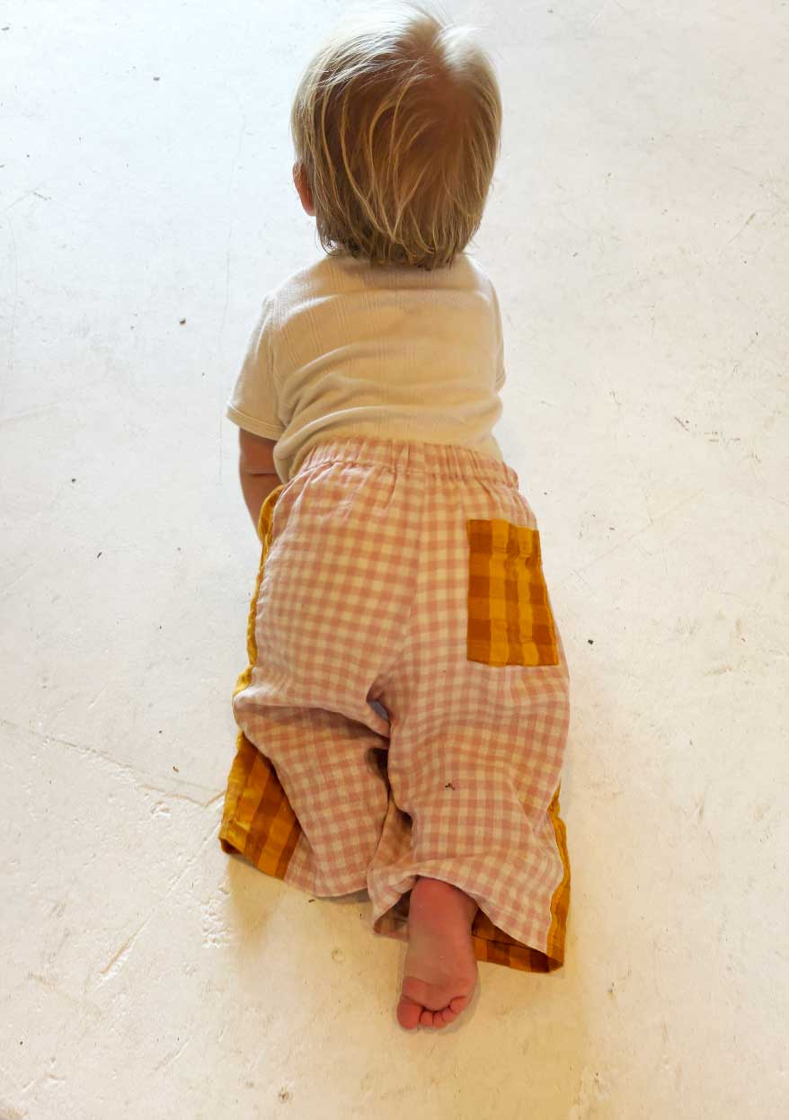 Kids Patchwork Pant in Pink Honey Ginger - Atmosea