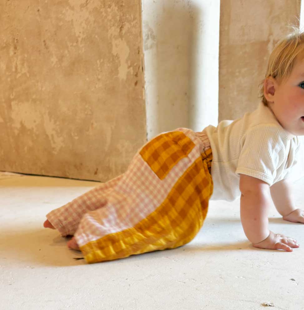 Kids Patchwork Pant in Pink Honey Ginger - Atmosea