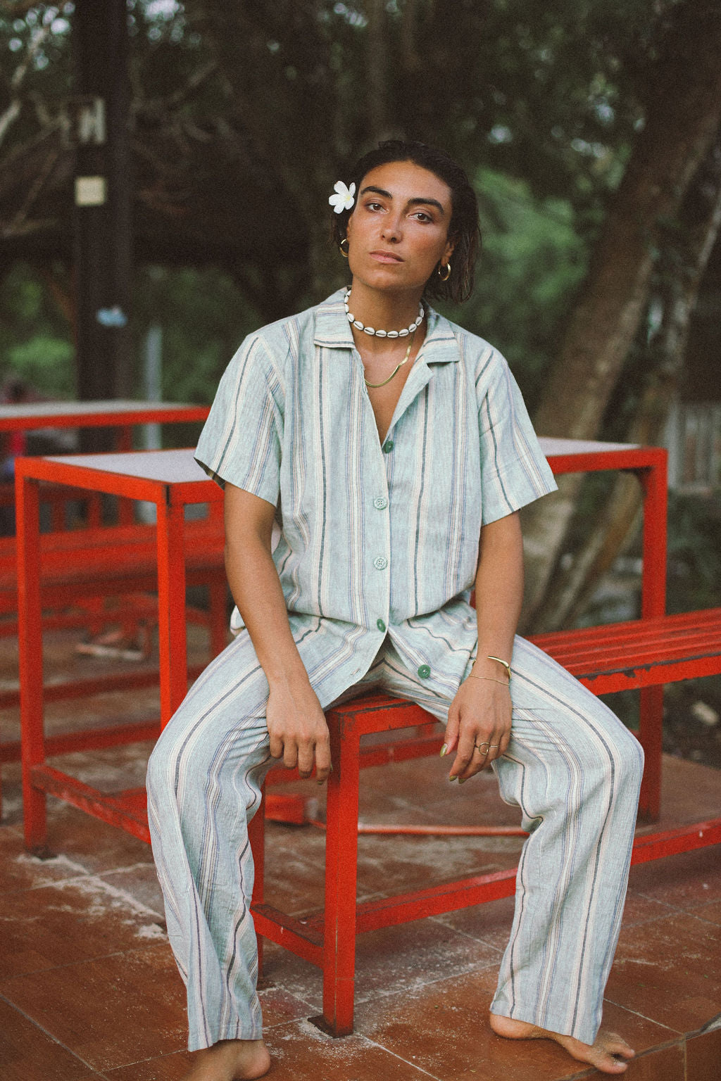 Lace Up Pant in Holiday Stripe - Atmosea