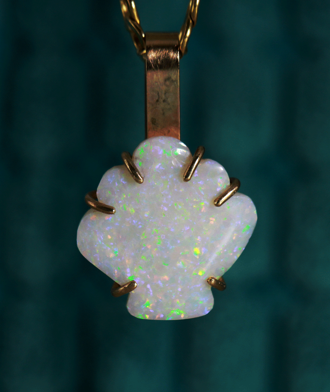 Mermaid Seashell White Opal Pendant Necklace in Solid 9ct Gold - Ke Li