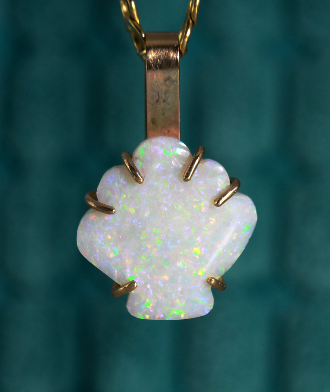 Mermaid Seashell White Opal Pendant Necklace in Solid 9ct Gold - Ke Li
