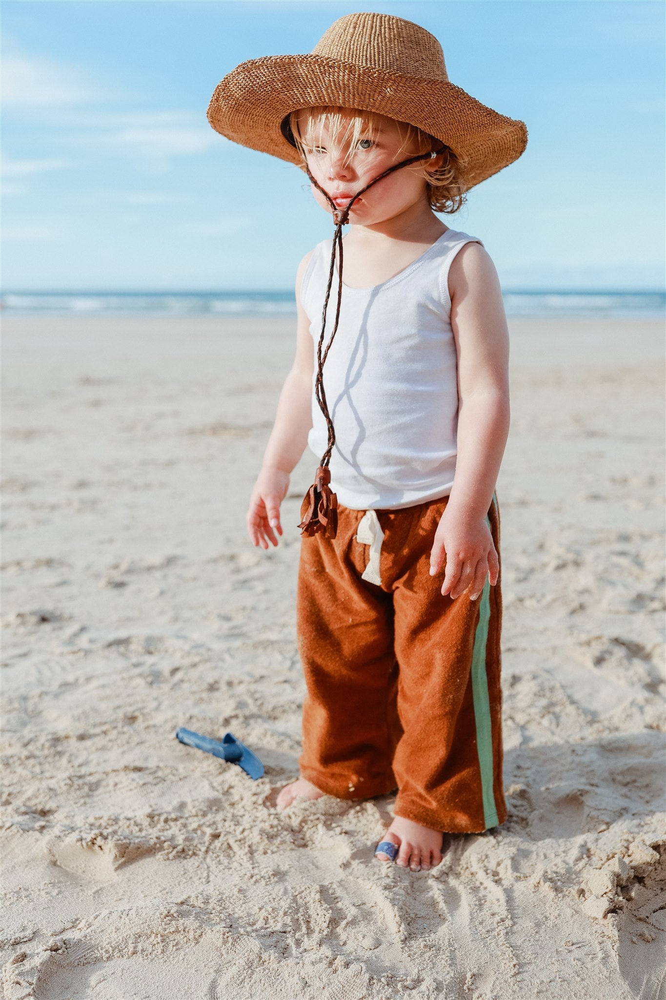 Mini Terry Pant in Brown with Mint Stripe - Atmosea